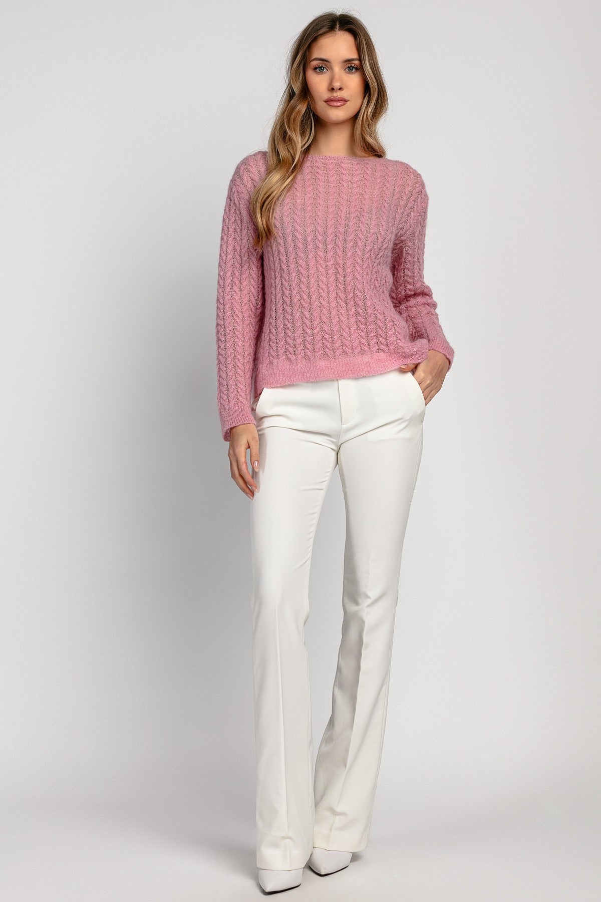 Delikatny sweter mgiełka z wełny alpaki szary Pink