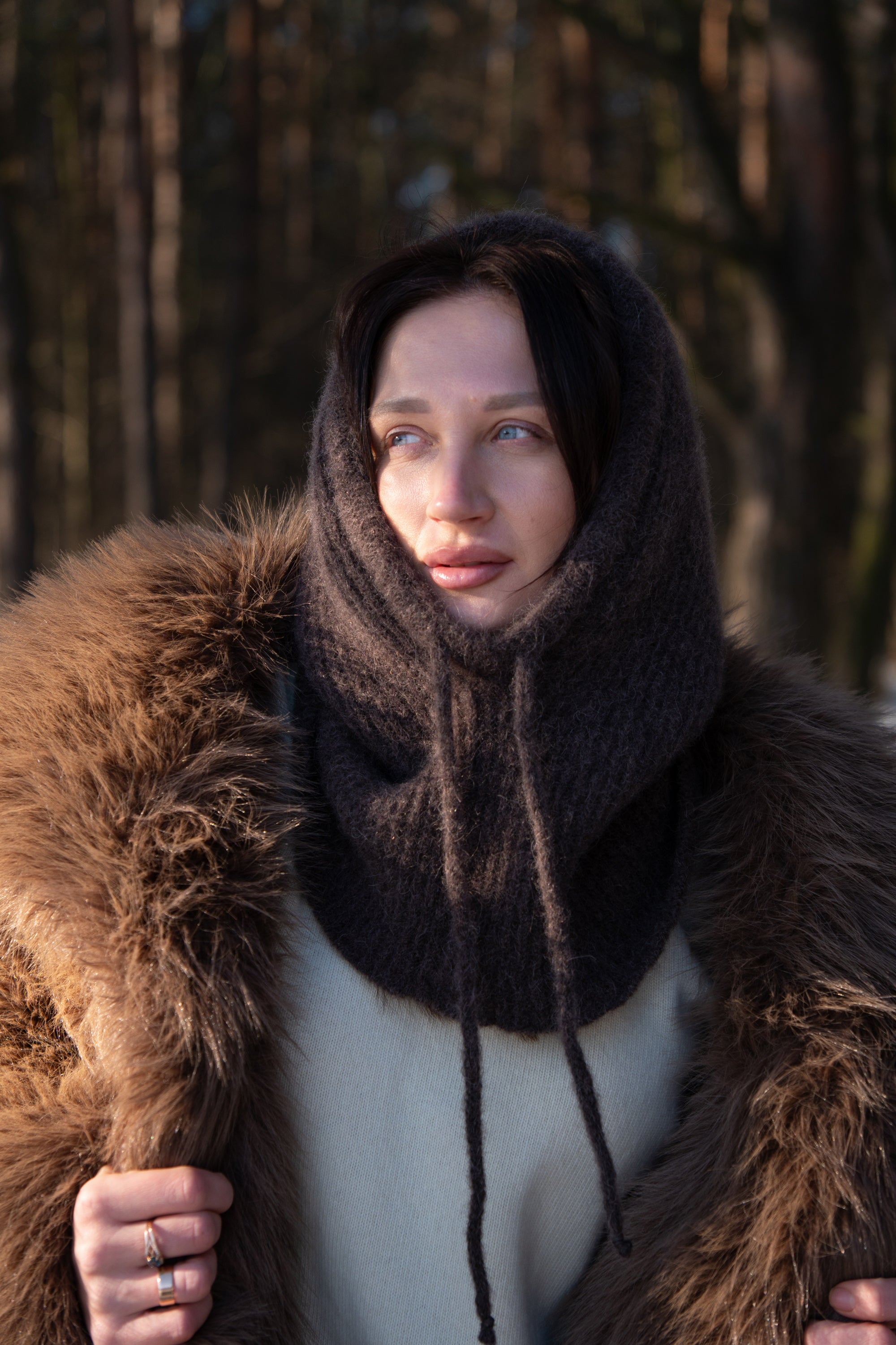 Balaclava z wełny alpaki Cloudveil brązowa