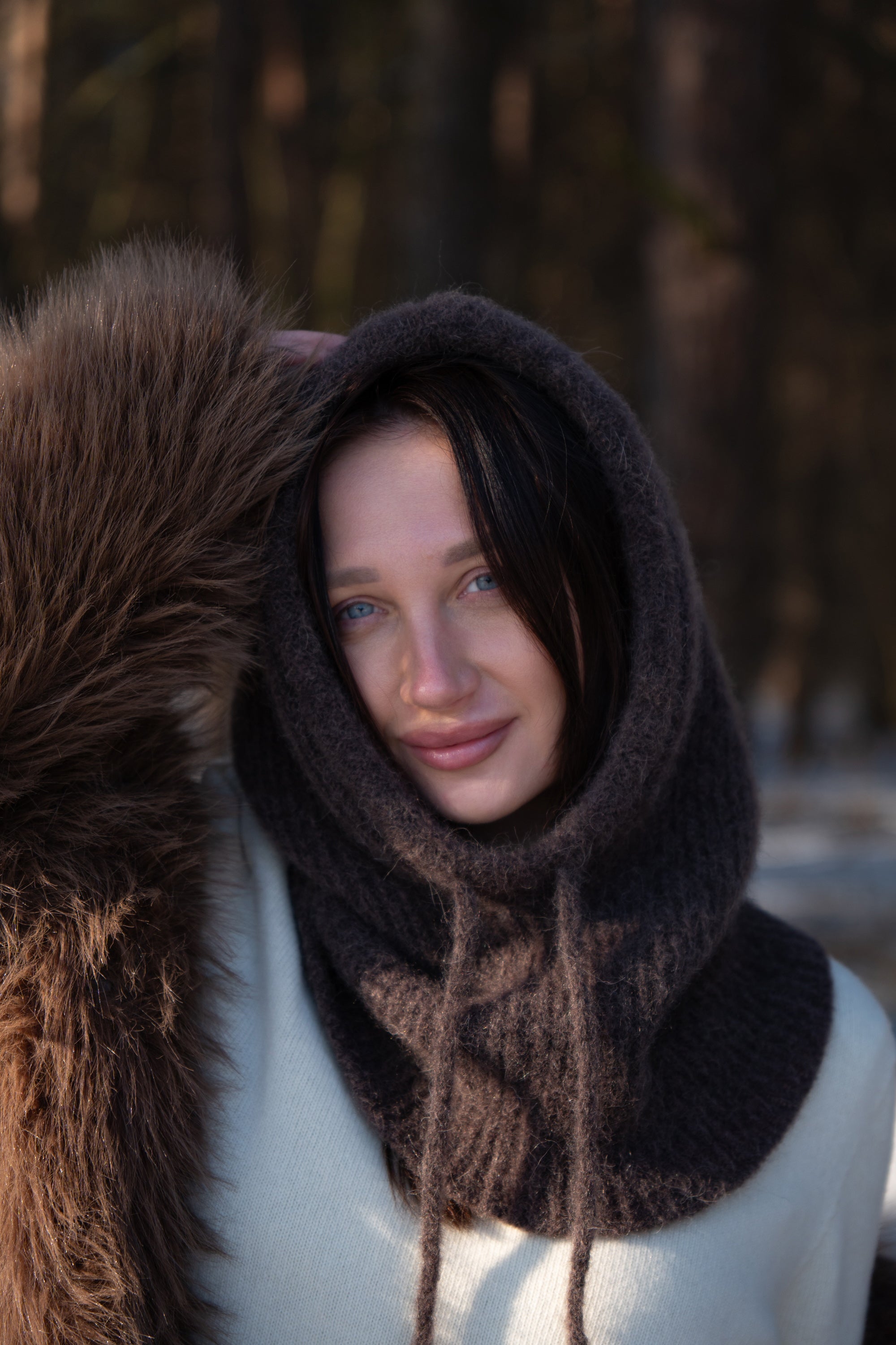 Balaclava z wełny alpaki Cloudveil brązowa