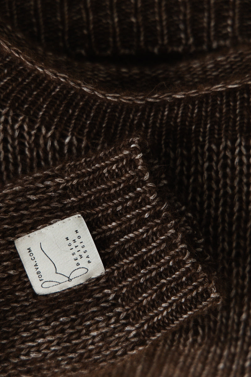 Brown undyed alpaca wool and mako cotton sweater