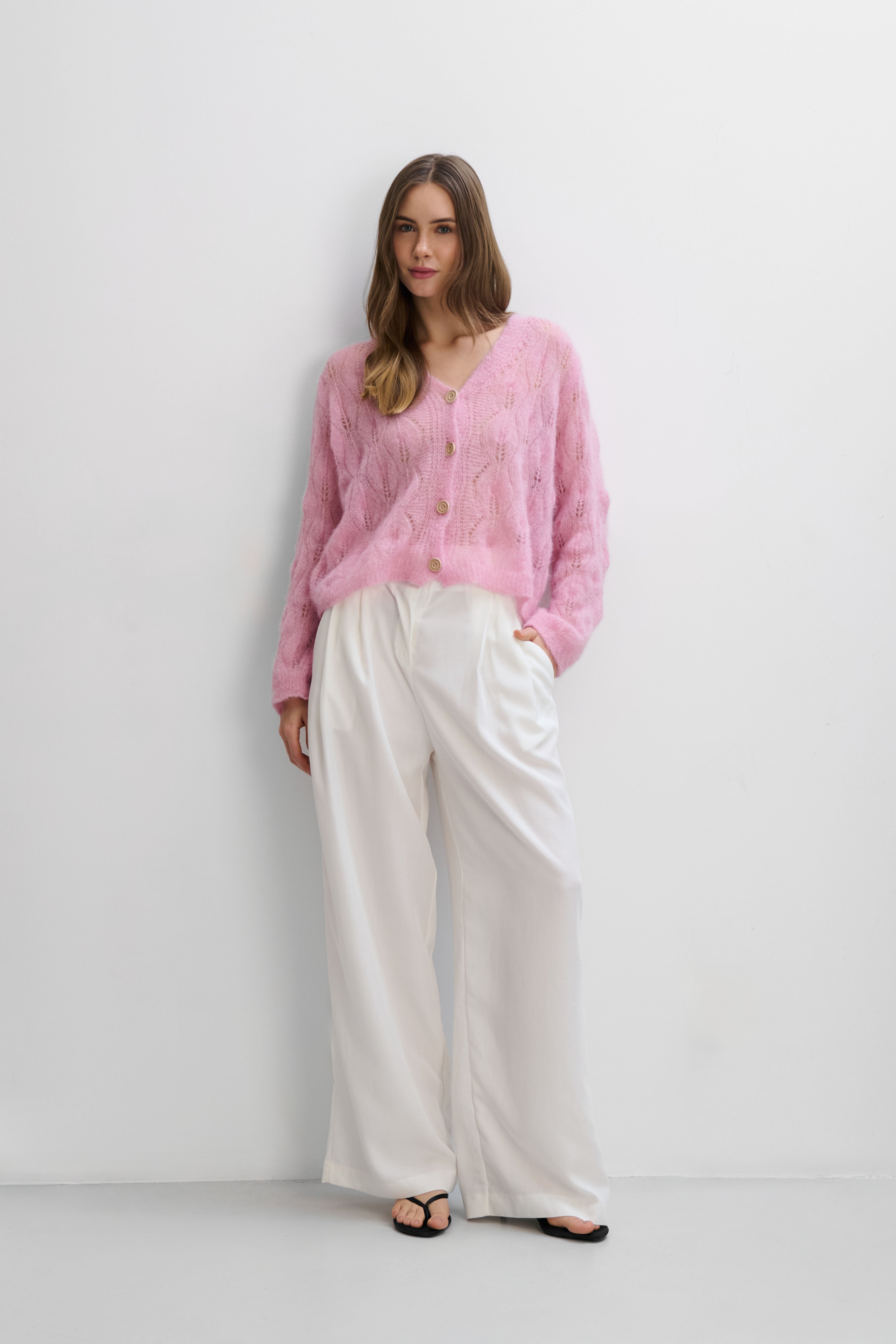 Delicate pink alpaca wool mist cardigan