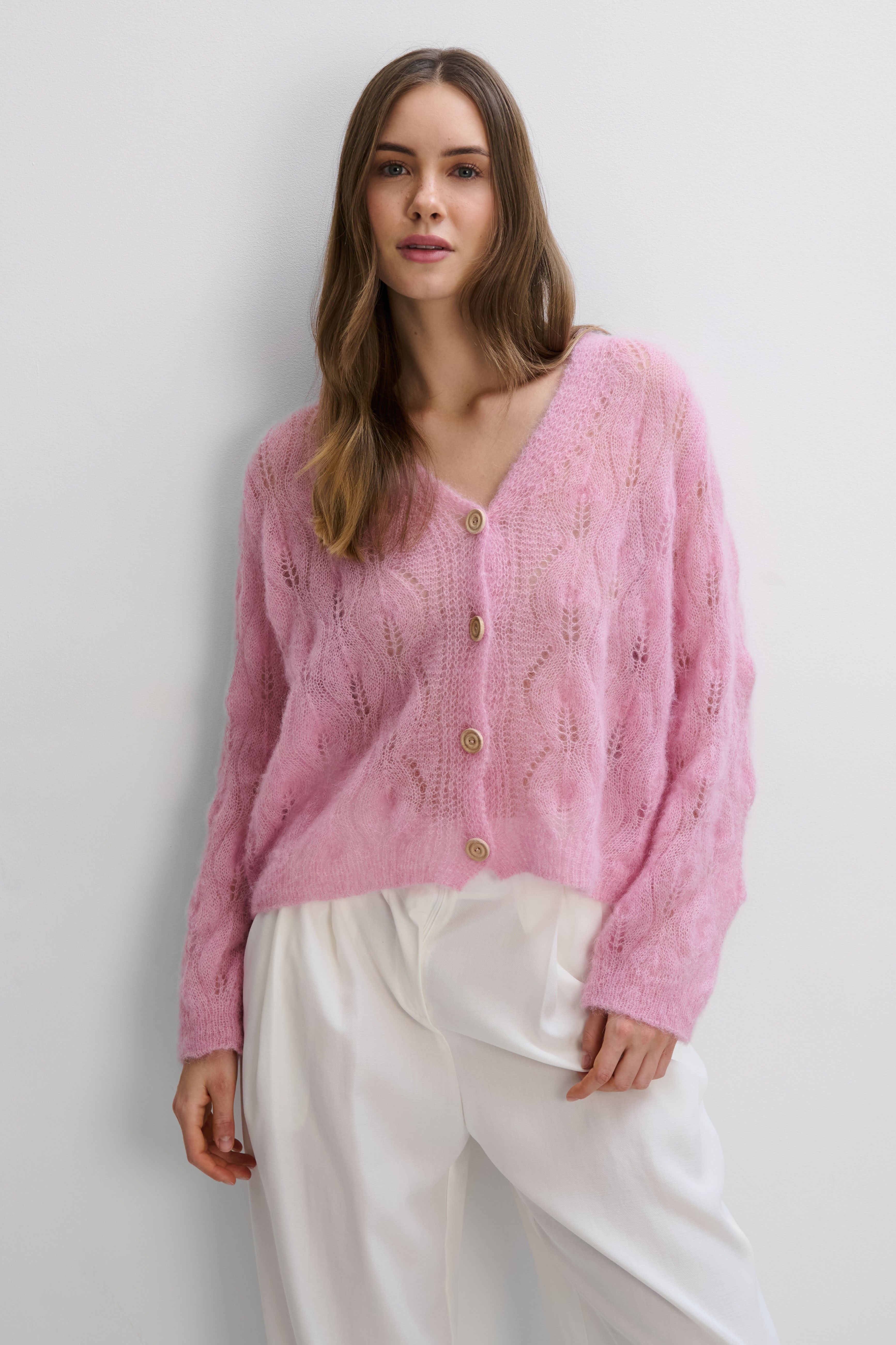 Delicate pink alpaca wool mist cardigan