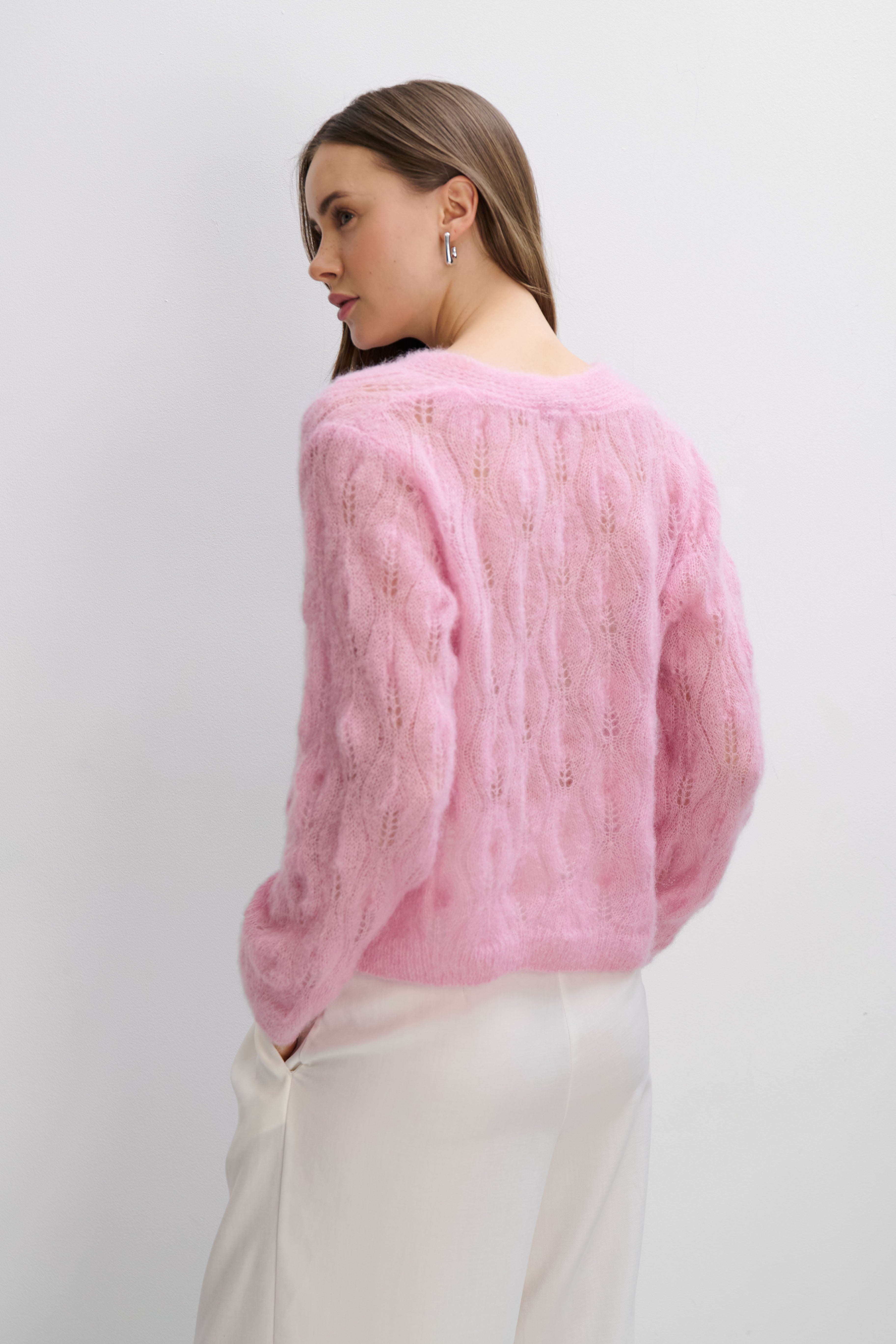 Delicate pink alpaca wool mist cardigan