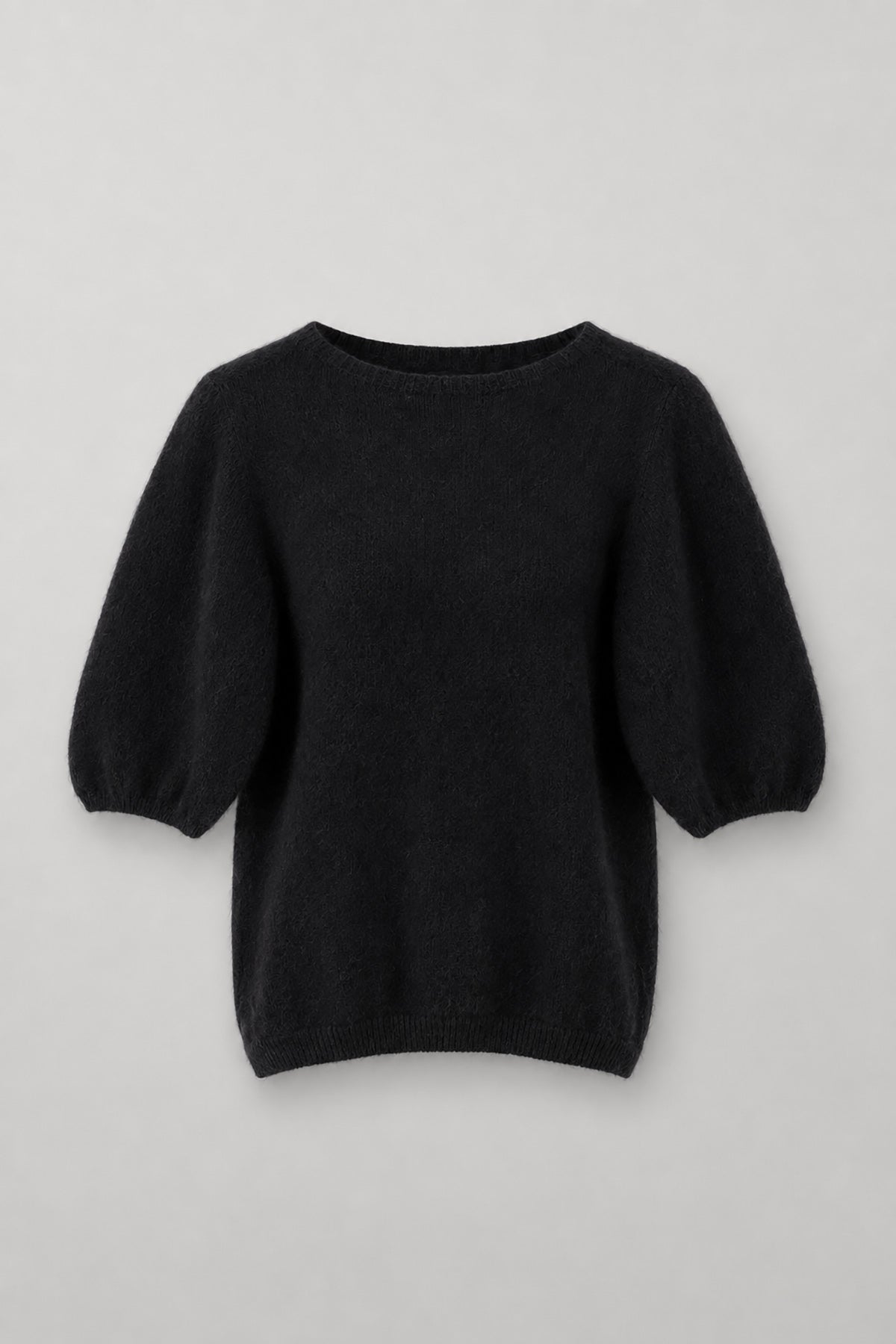 Sweter z krótkim rękawem z wełny baby alpaka i wełny virgin czarny