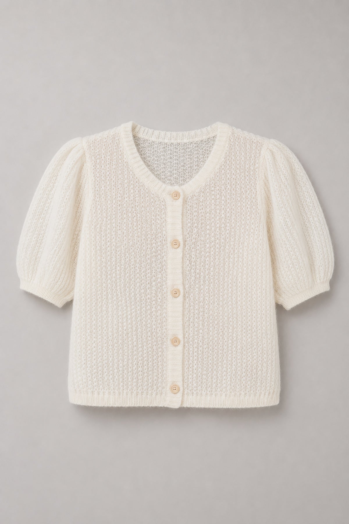 Zapinany sweter z wełny baby alpaka i wełny virgin ecru
