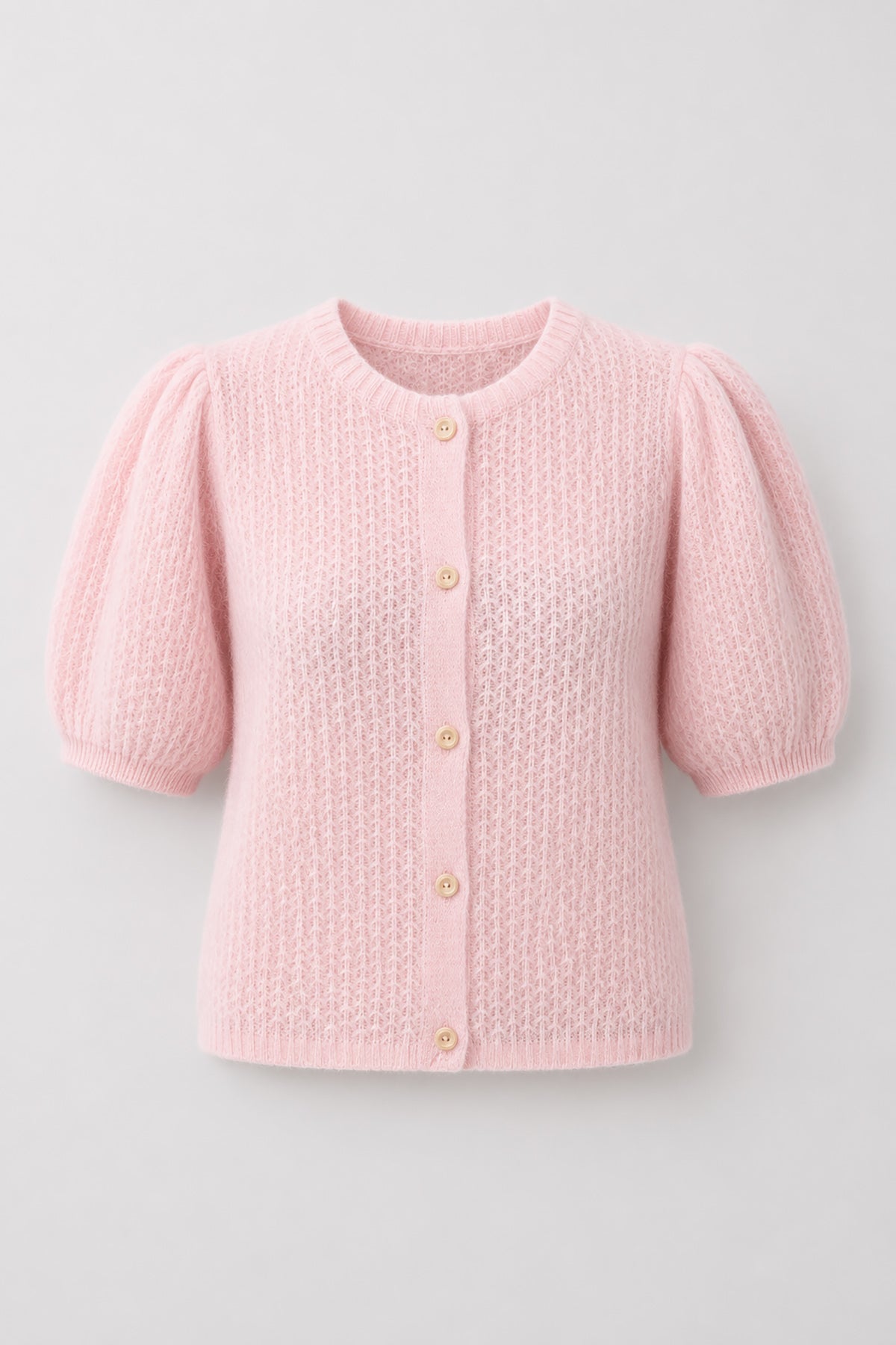 Zapinany sweter z wełny baby alpaka różowy