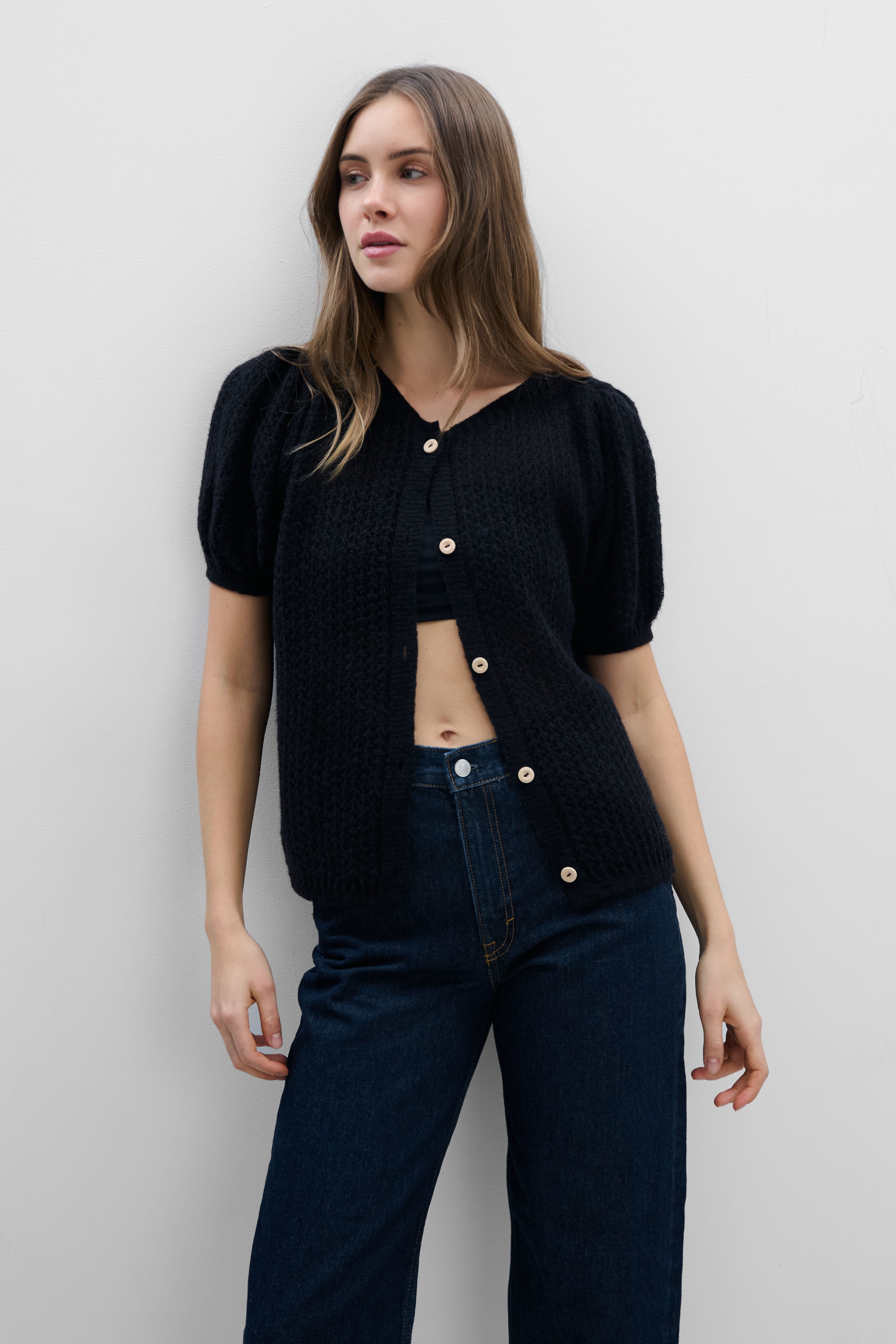 ZAPINANY SWETER Z WEŁNY BABY ALPAKA I WEŁNY VIRGIN CZARNY