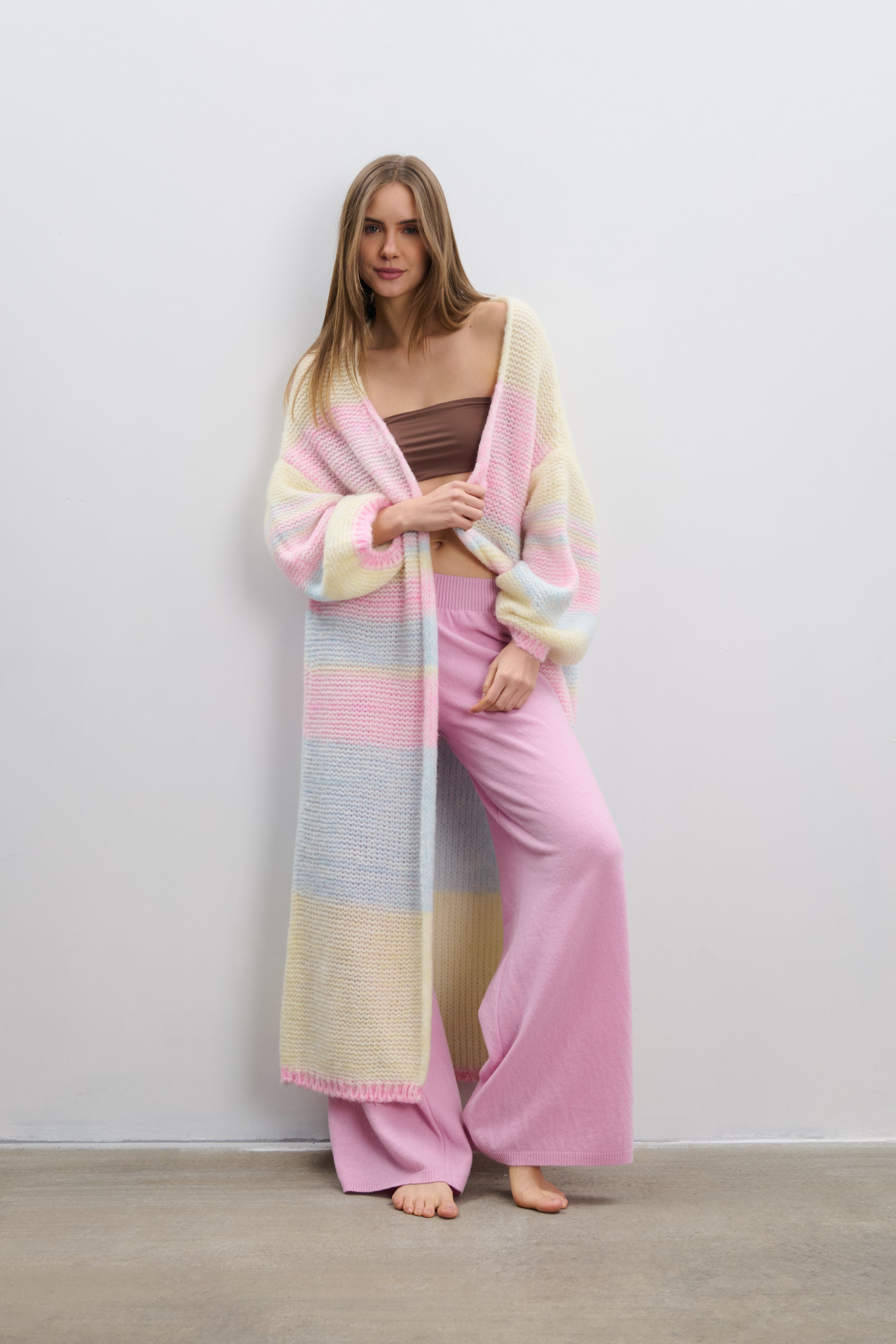 Długi pastelowy kardigan PASTEL CLOUDS żółty