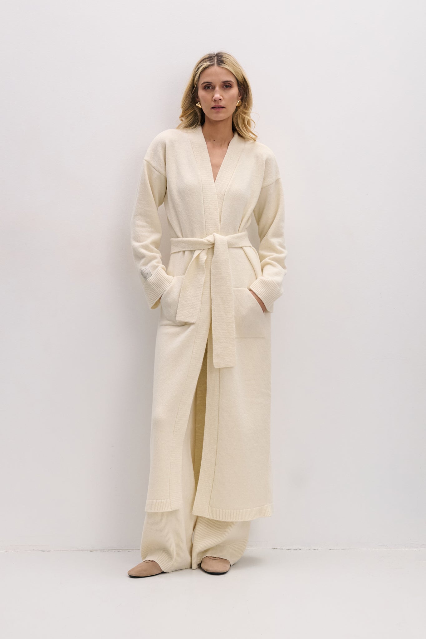 Long merino wool cardigan brown