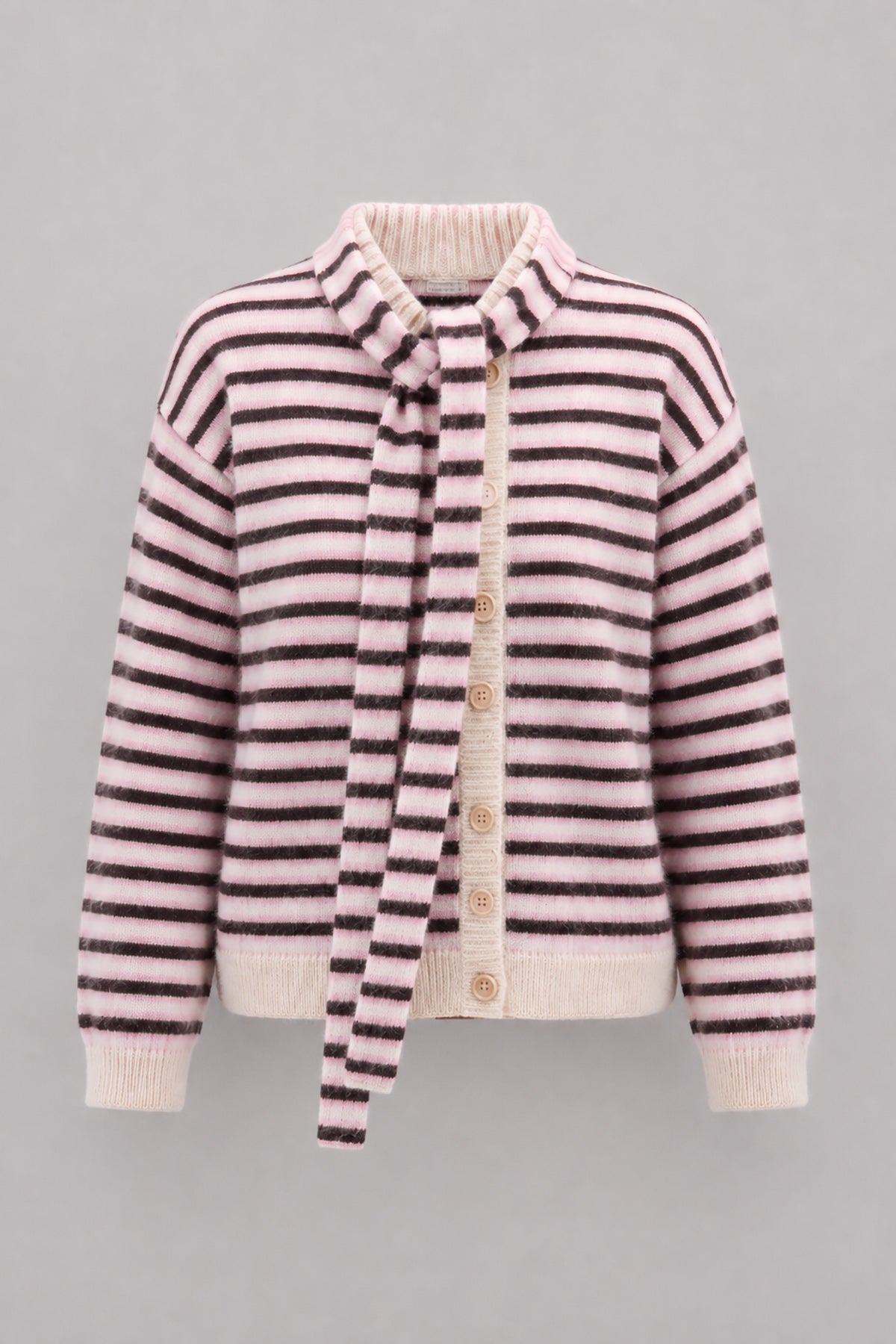 Soft Stripe Alpaca Wool Cardigan Pink