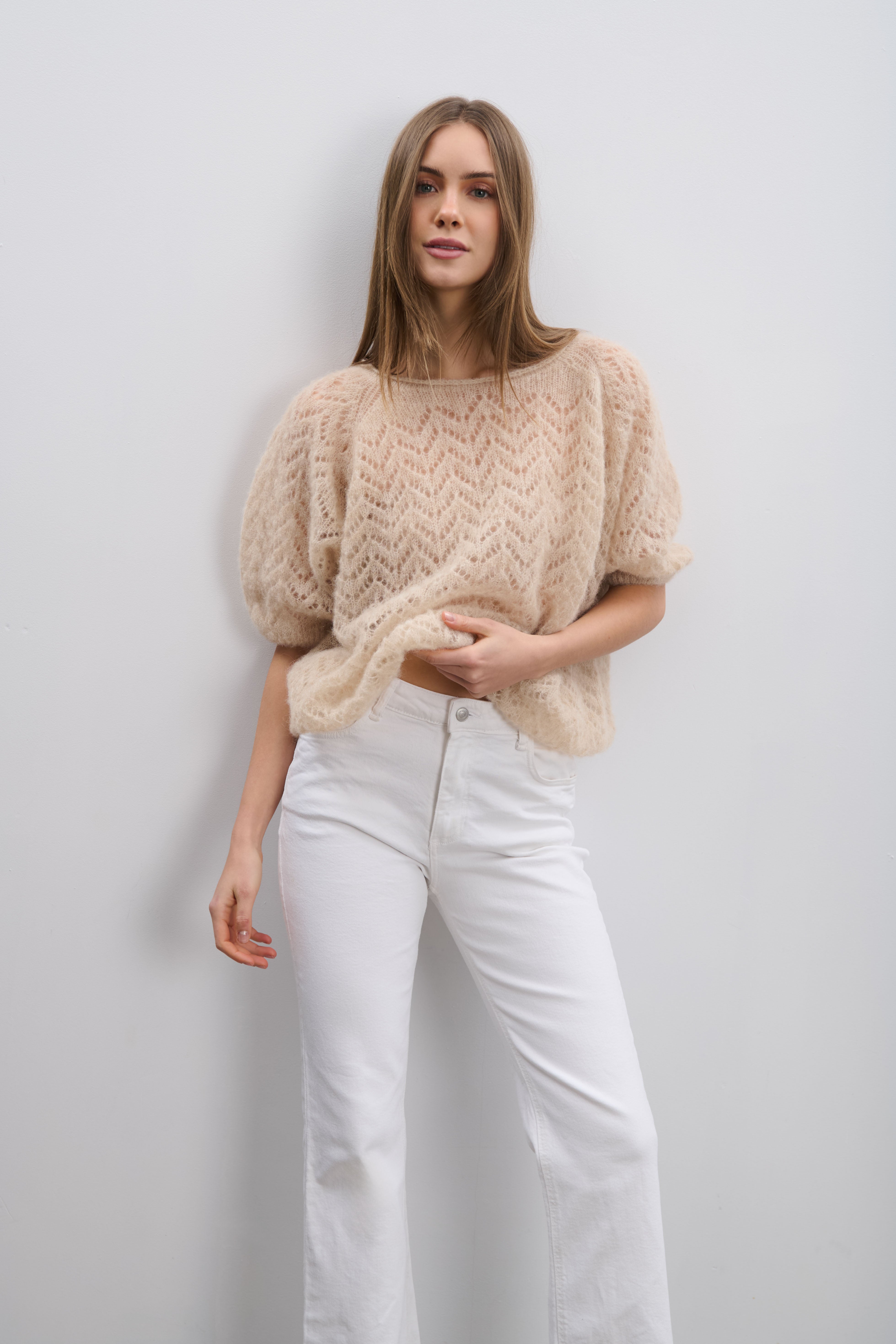 Sweter z wełny alpaki i wełny virgin Soft Mirage beżowy