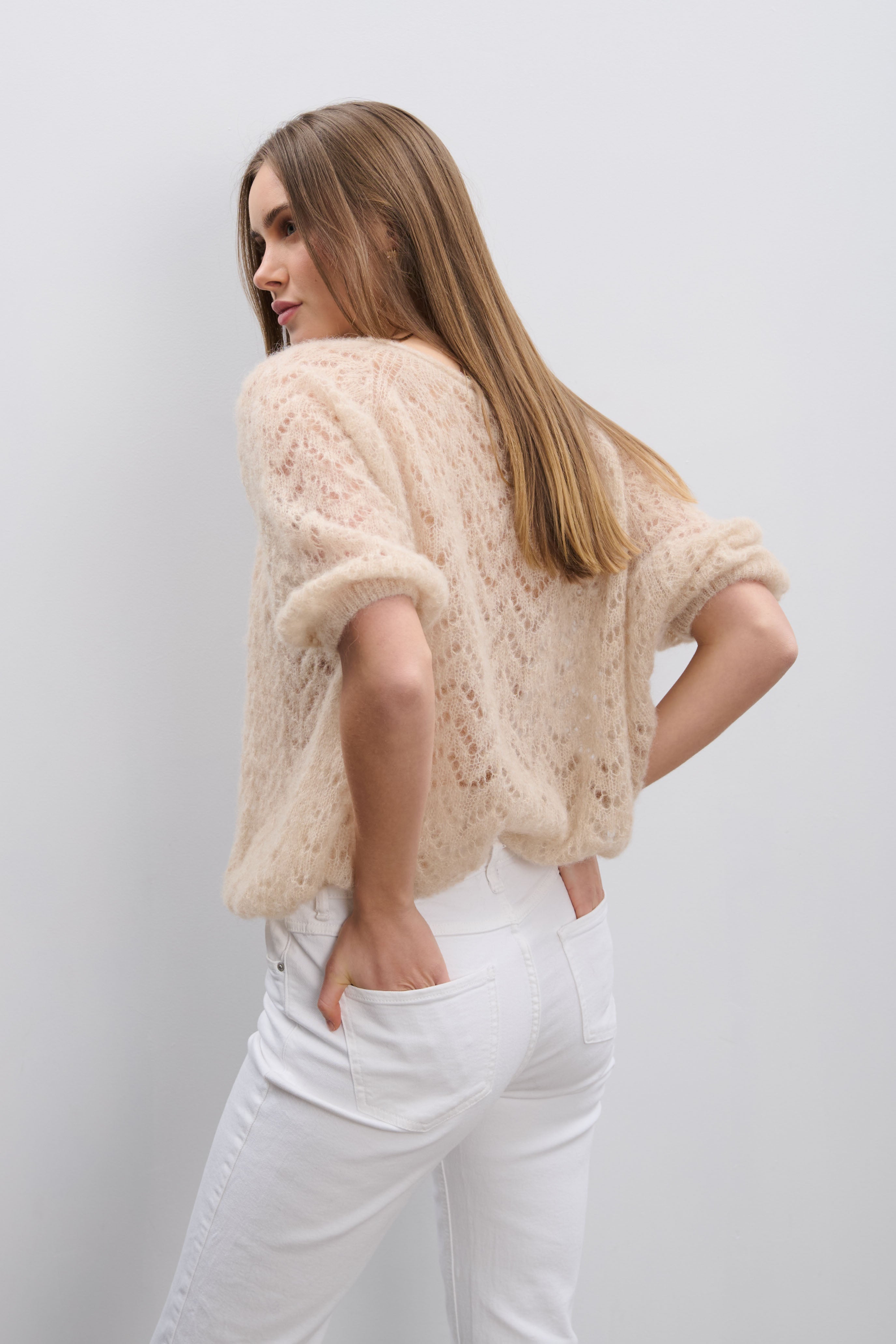 Sweter z wełny alpaki i wełny virgin Soft Mirage beżowy