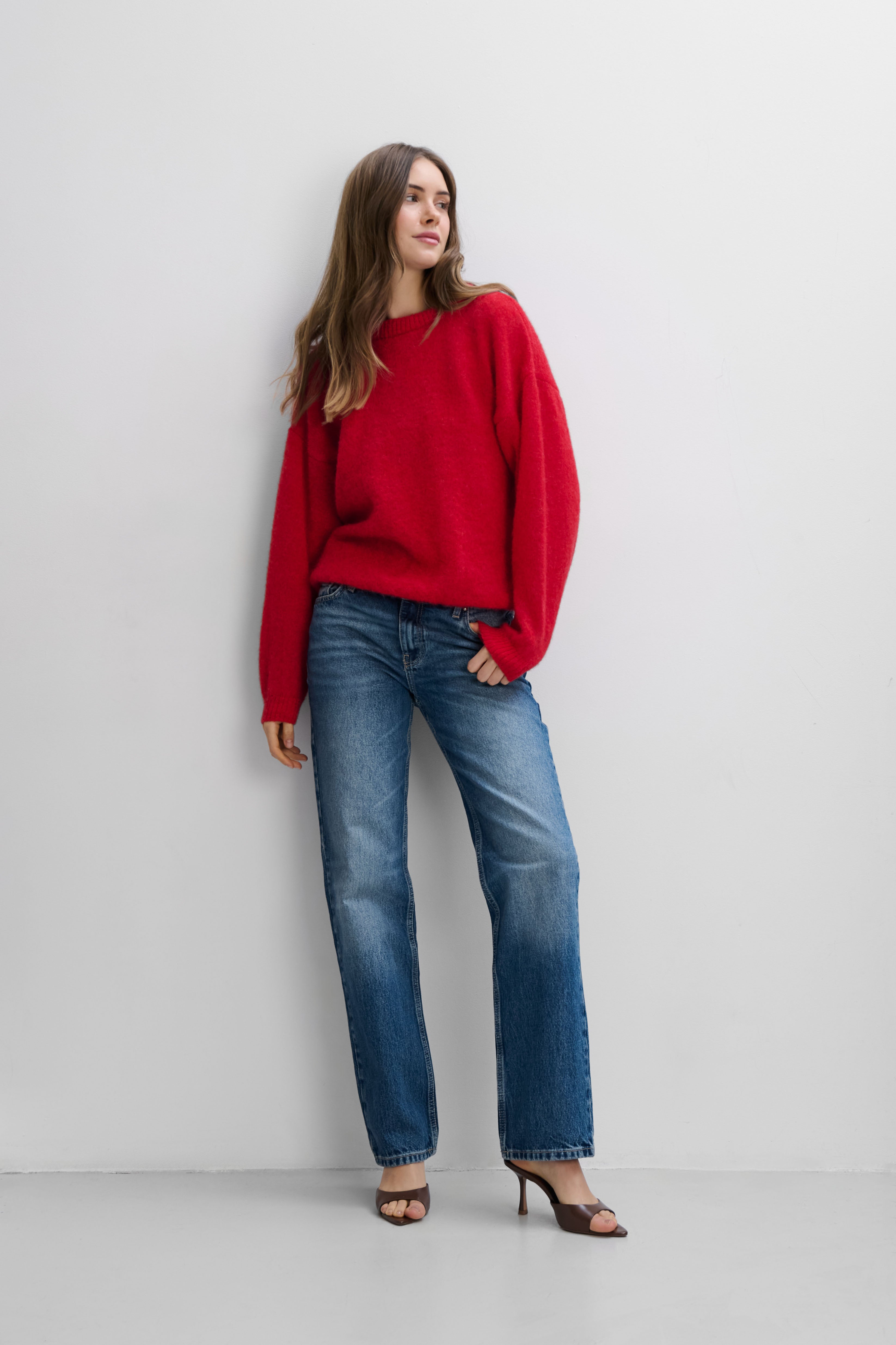 Lekki sweter z wełny alpaki Aura czerwony