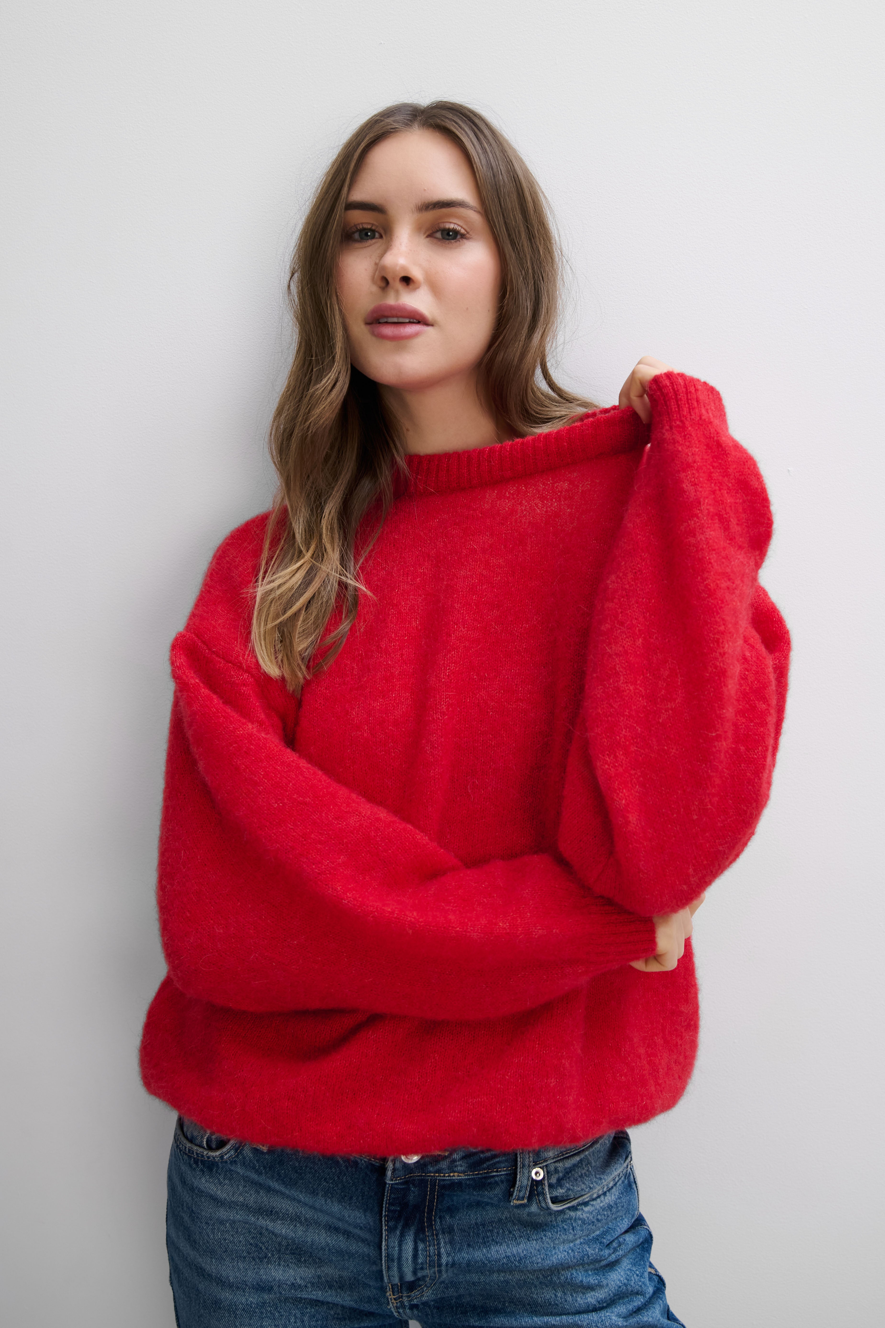 Lekki sweter z wełny alpaki Aura czerwony