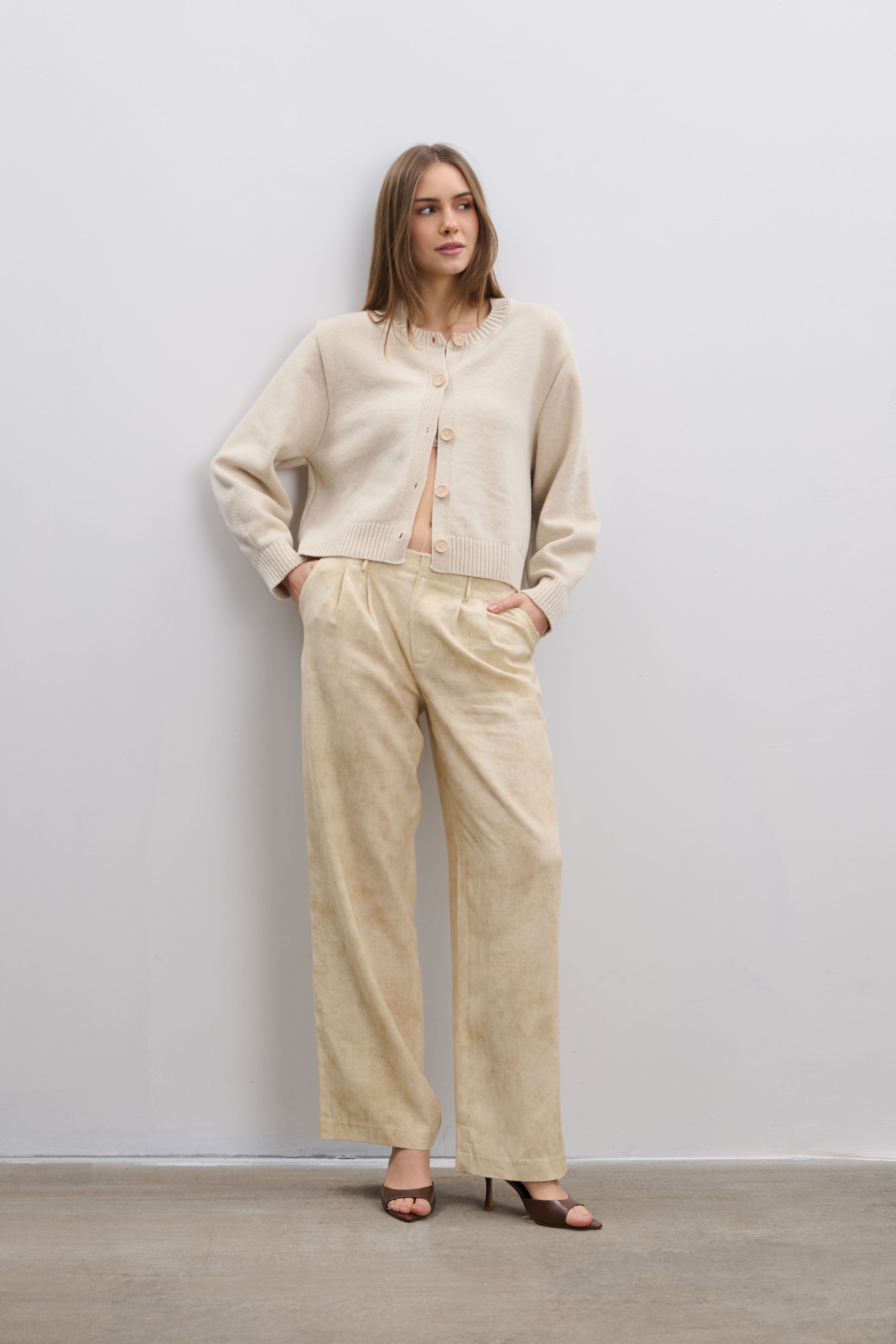 Calm ecru cashmere and merino wool cardigan