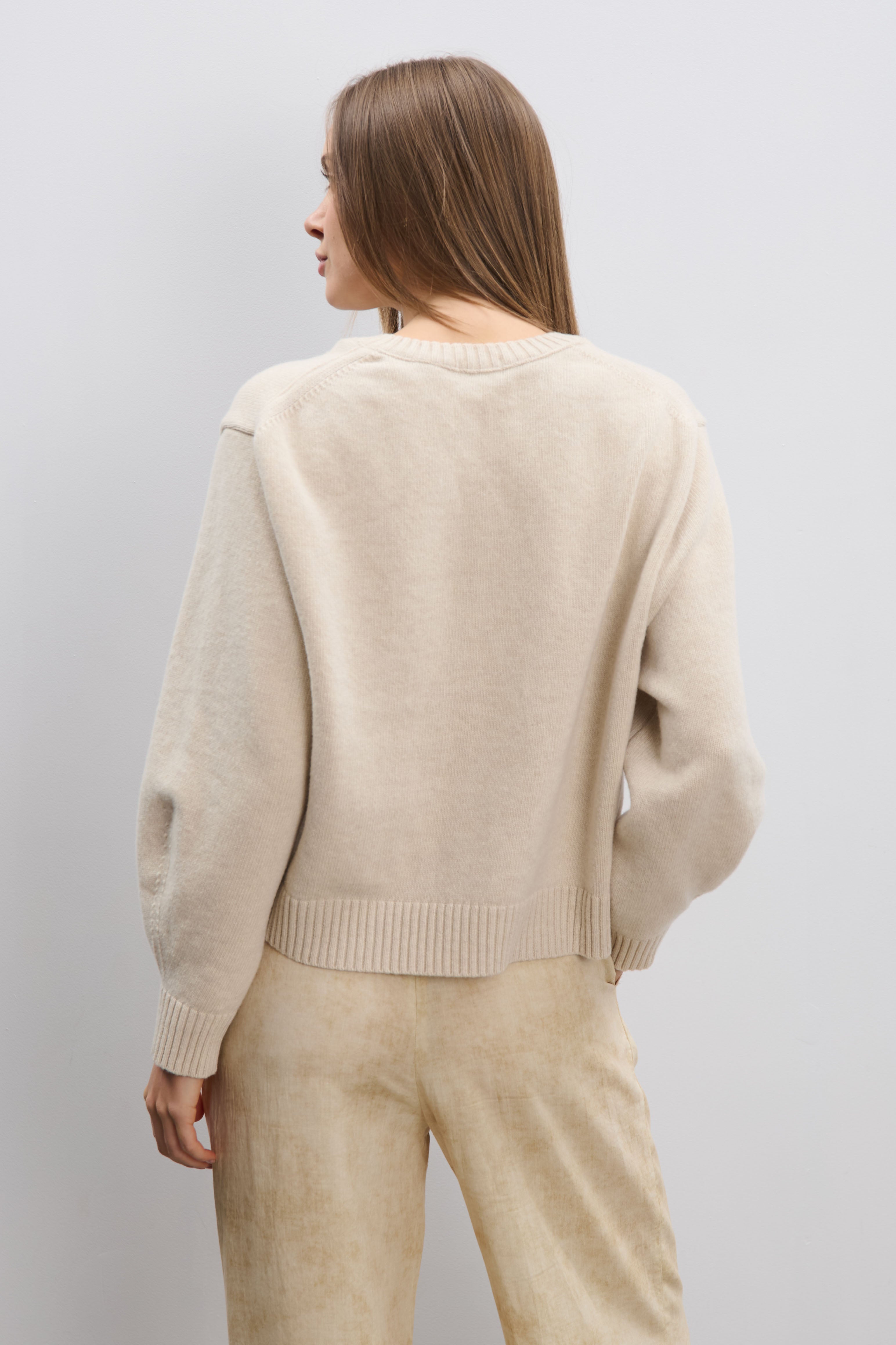 Kardigan z kaszmiru i wełny merynos Calm ecru