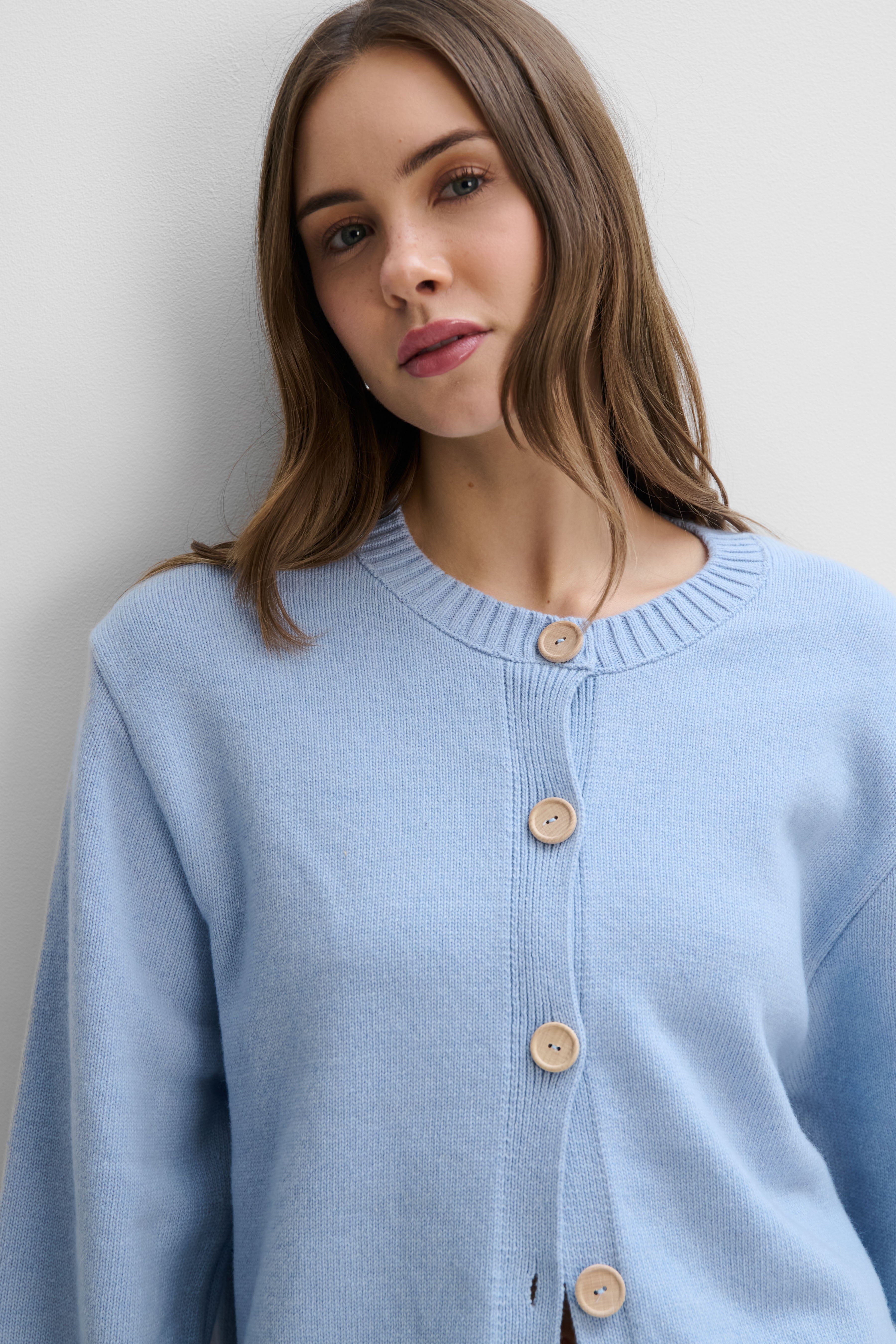 Kardigan z kaszmiru i wełny merynos Calm niebieski