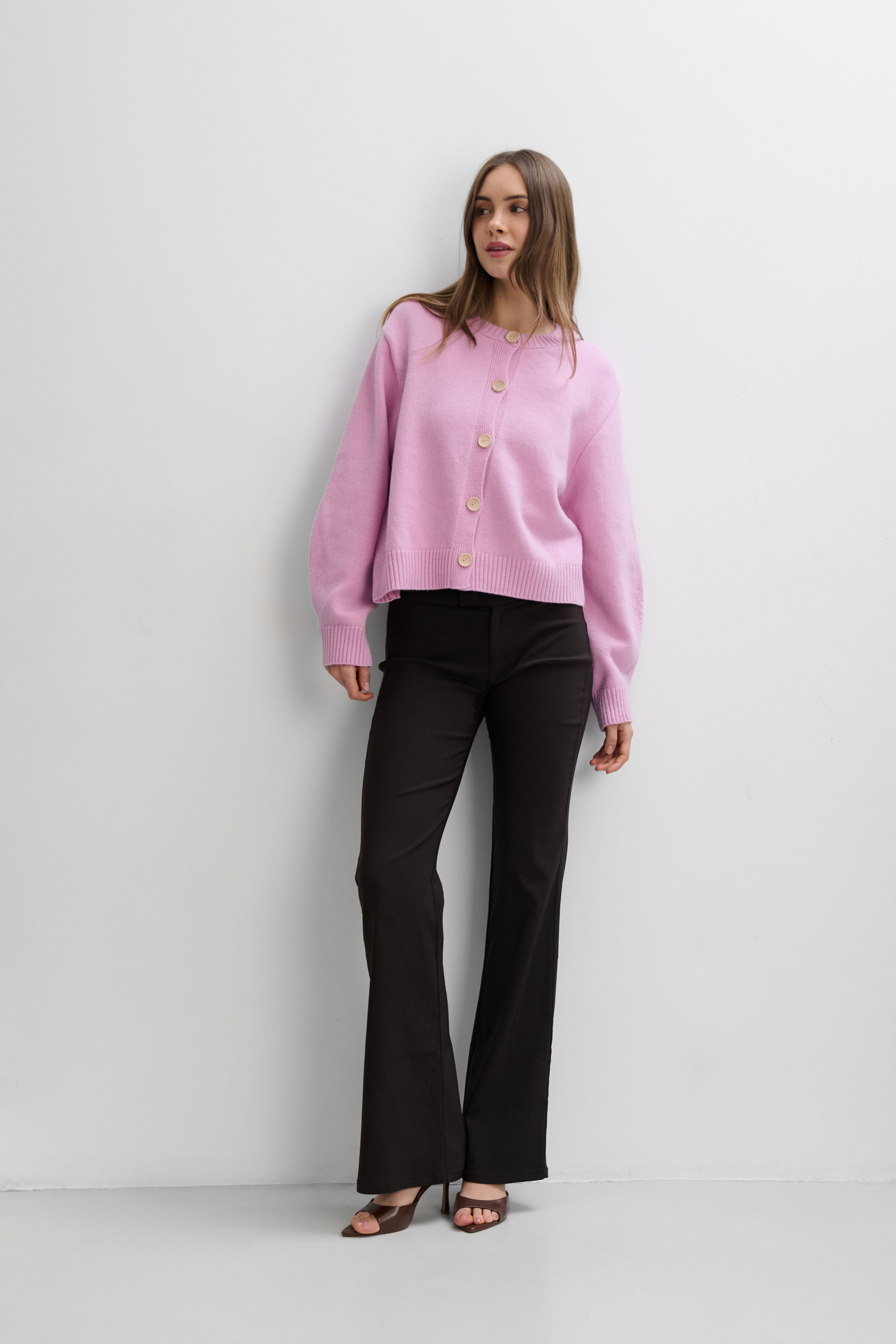 Kardigan z kaszmiru i wełny merynos Calm różowy