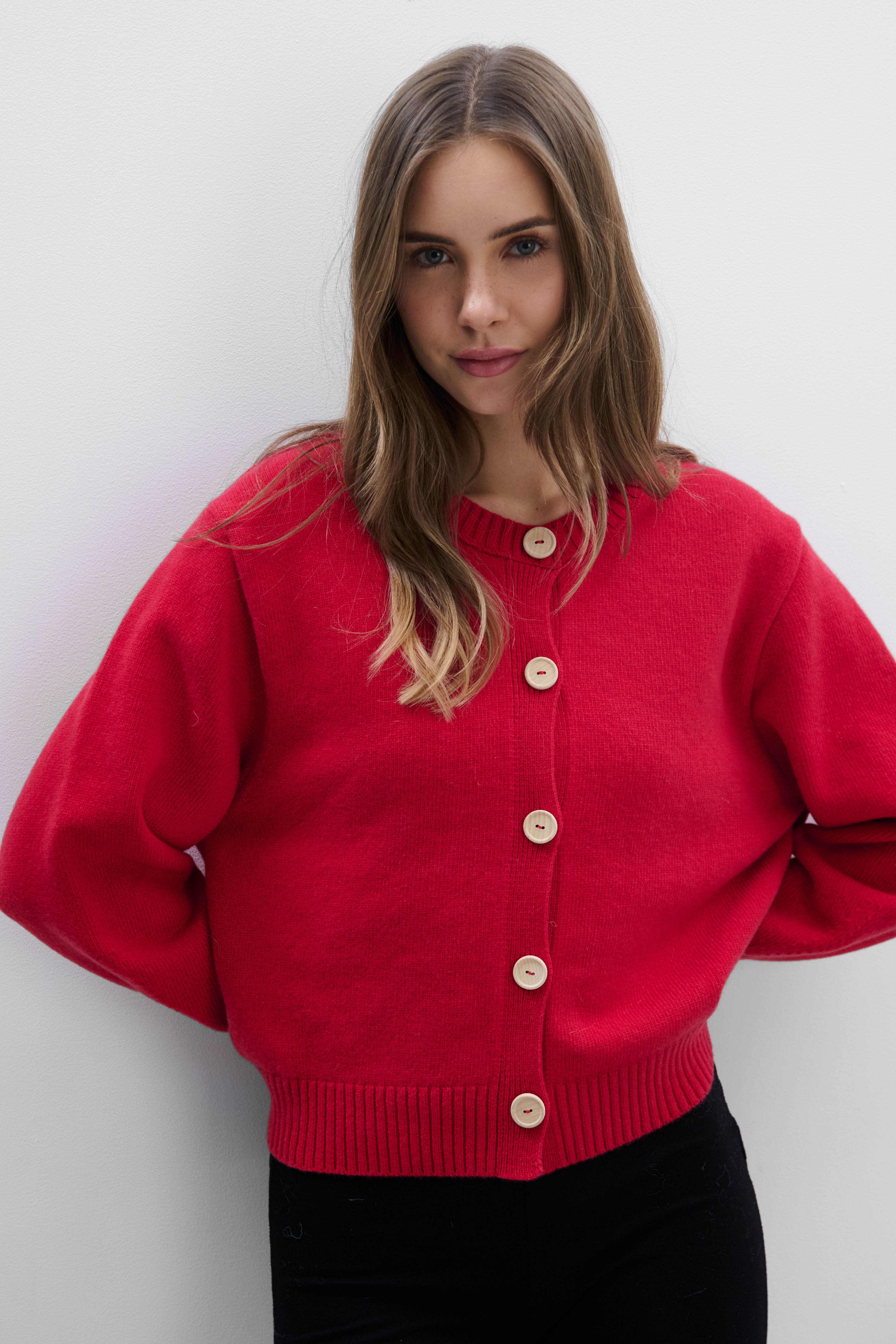 Kardigan z kaszmiru i wełny merynos Calm czerwony