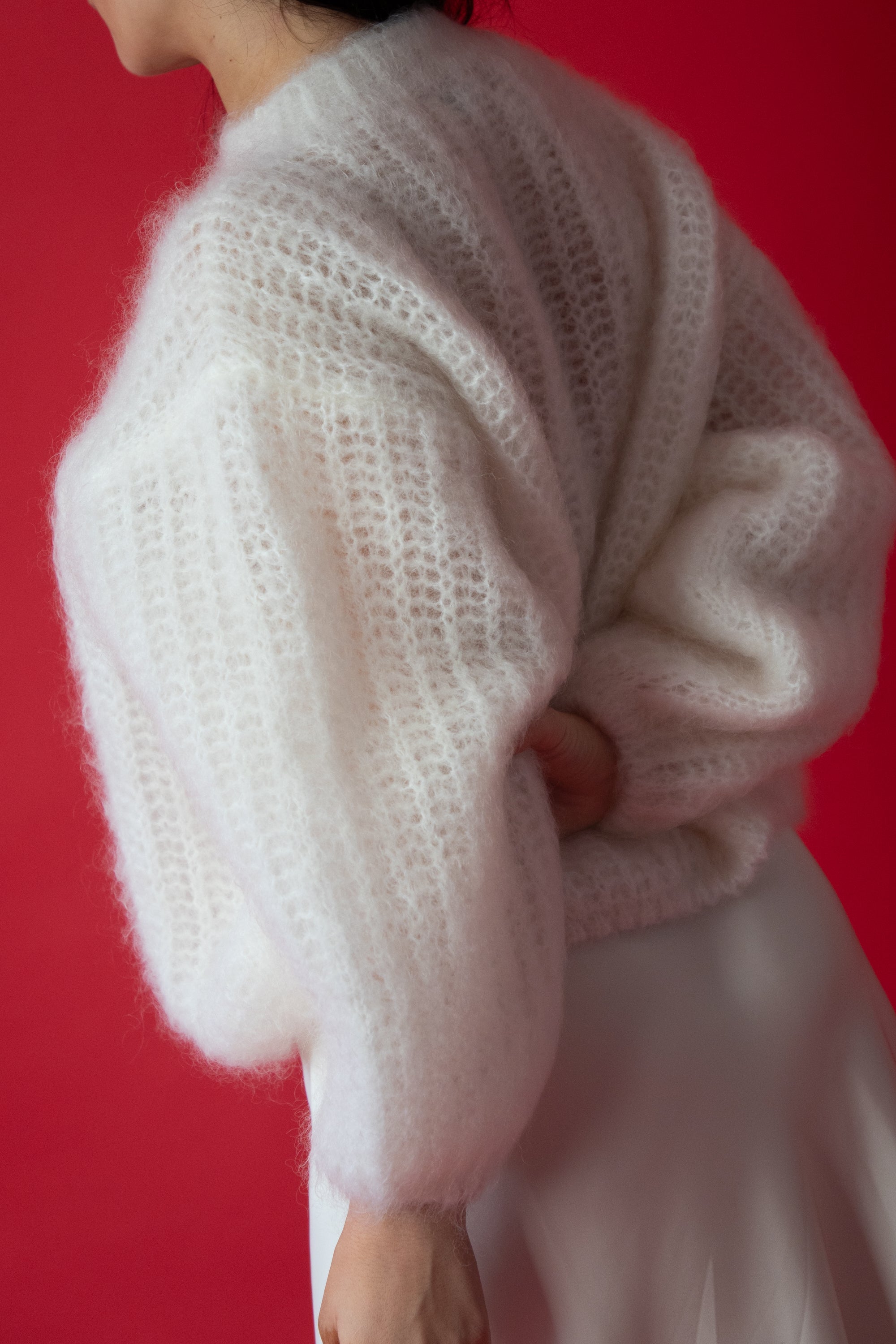 Feather Touch Pullover aus ecrufarbenem Kid-Mohair-Woll