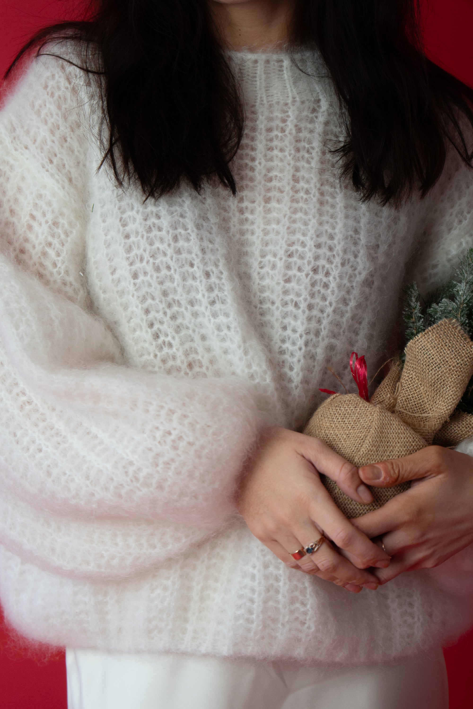 Sweter z wełny kid moher Feather Touch ecru