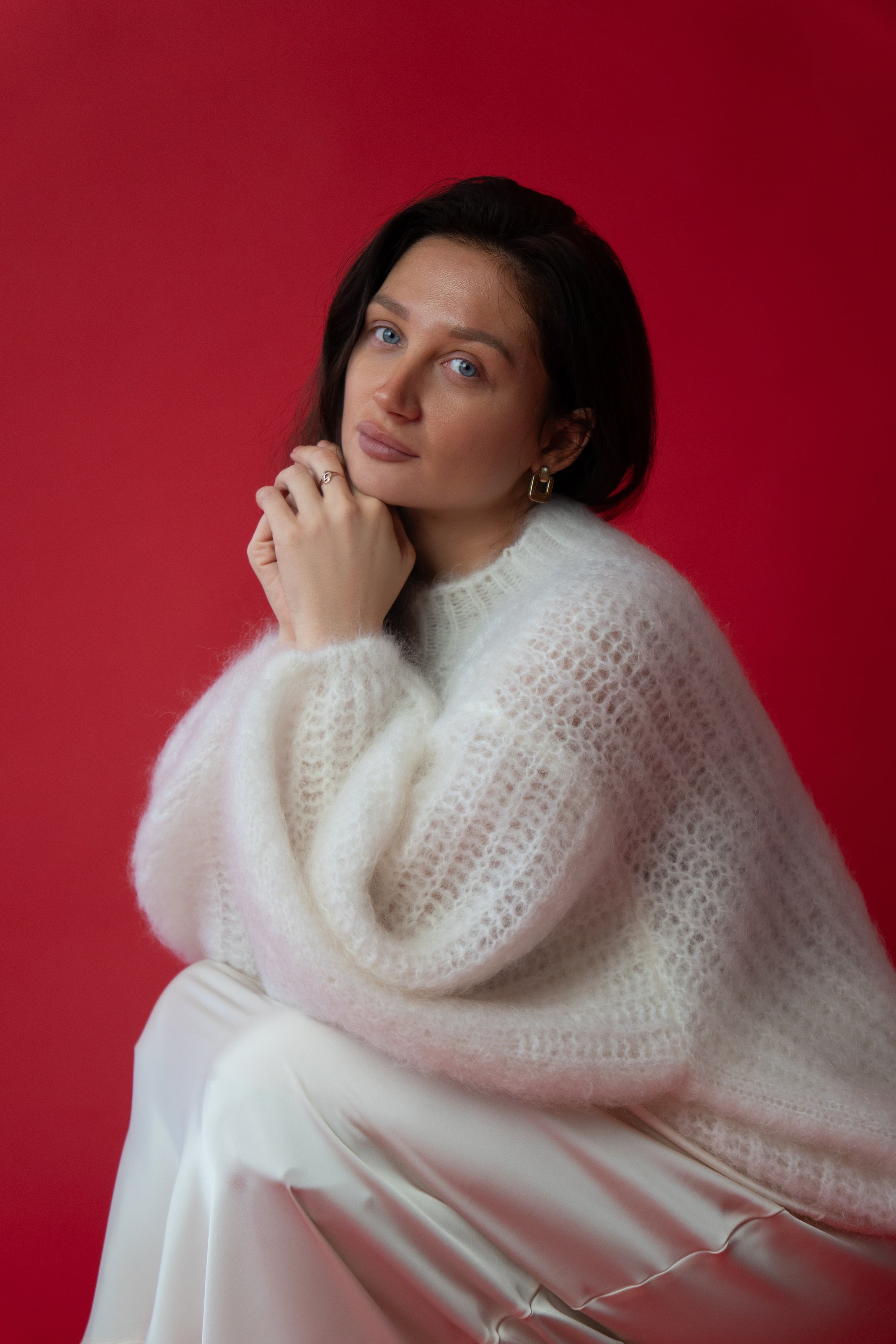 Feather Touch Pullover aus ecrufarbenem Kid-Mohair-Woll