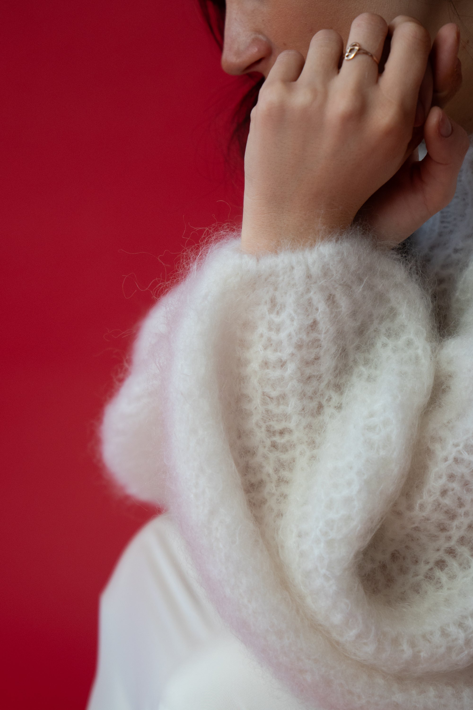 Feather Touch Pullover aus ecrufarbenem Kid-Mohair-Woll