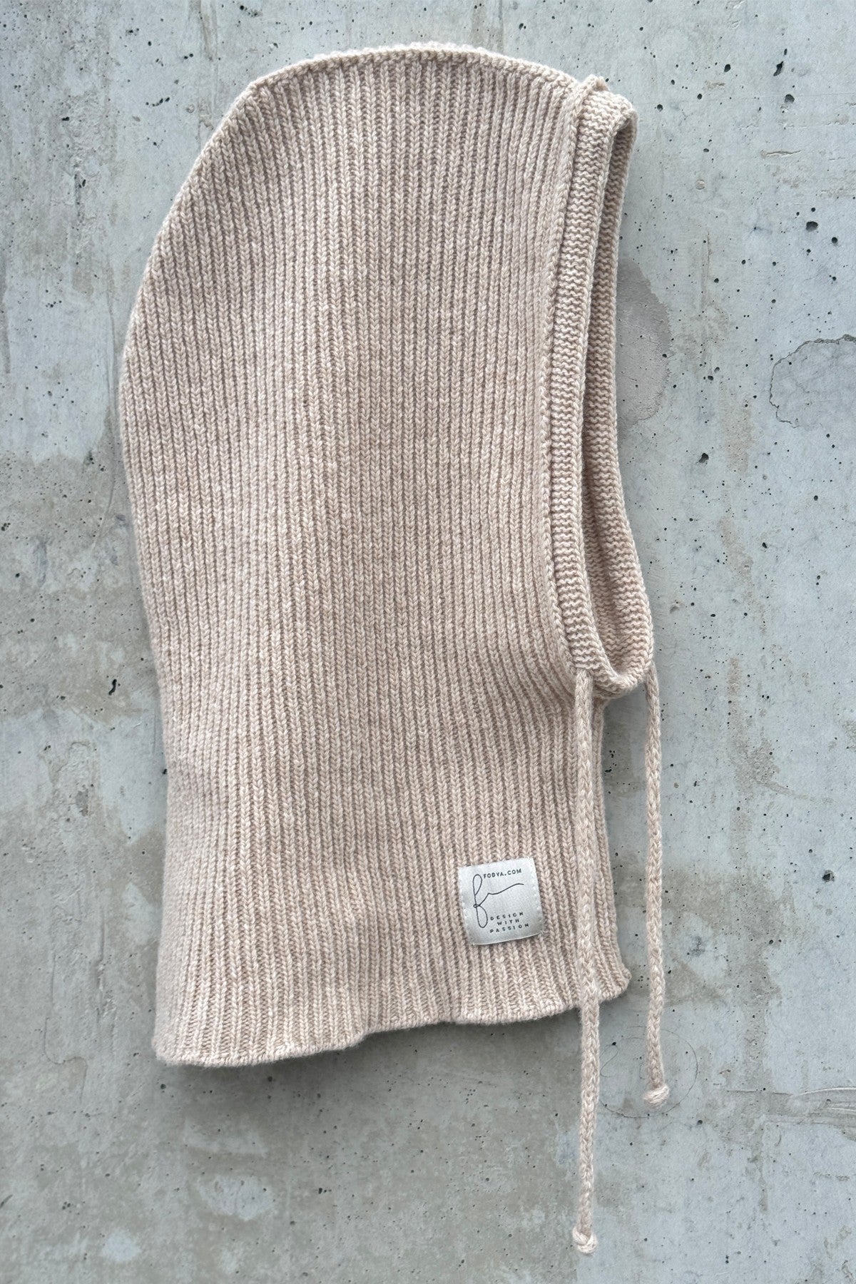 Balaclava kominiarka wełniana prążkowany splot beżowy - 6