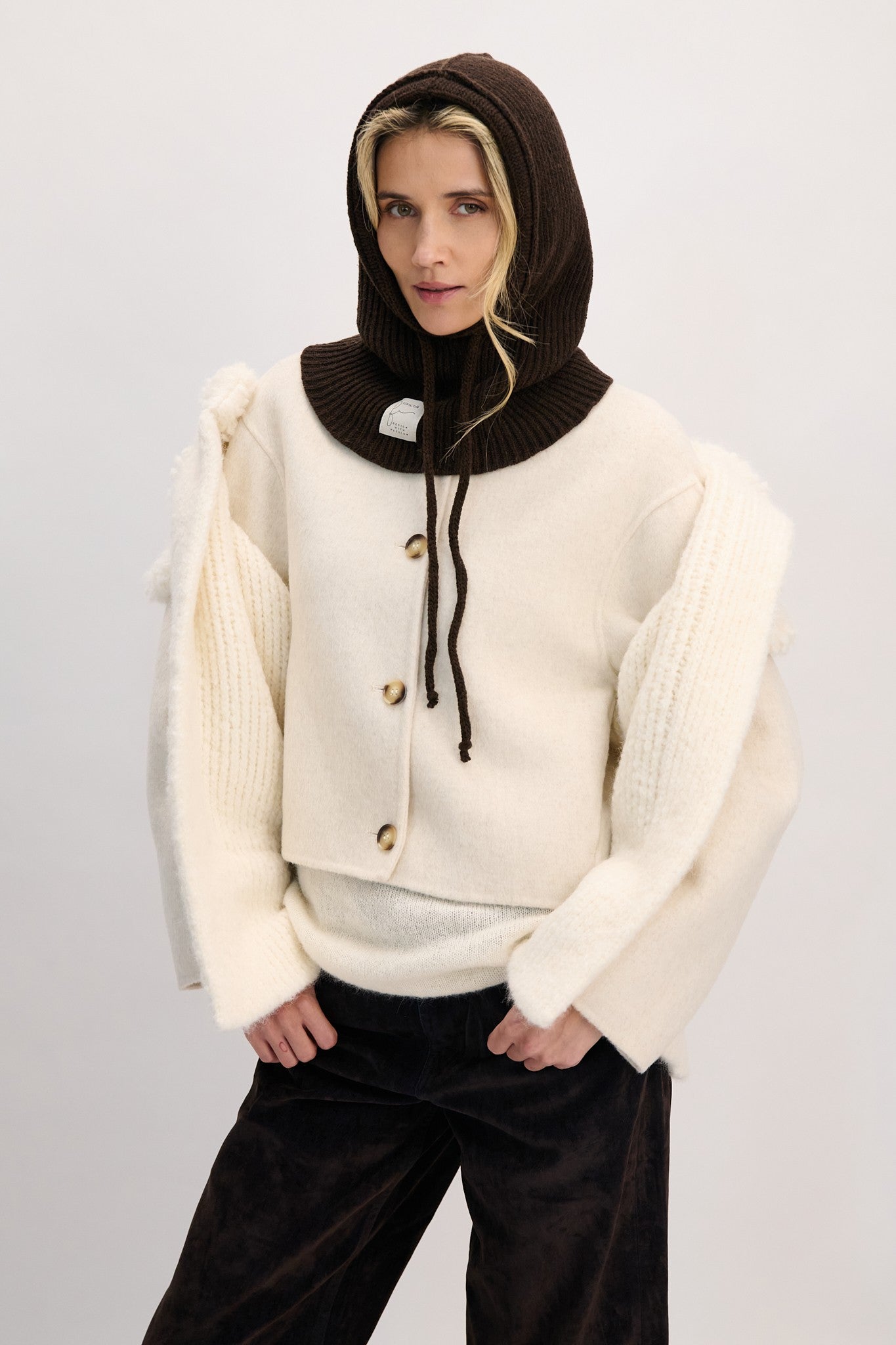 Balaclava kominiarka wełniana prążkowany splot brązowy - 3