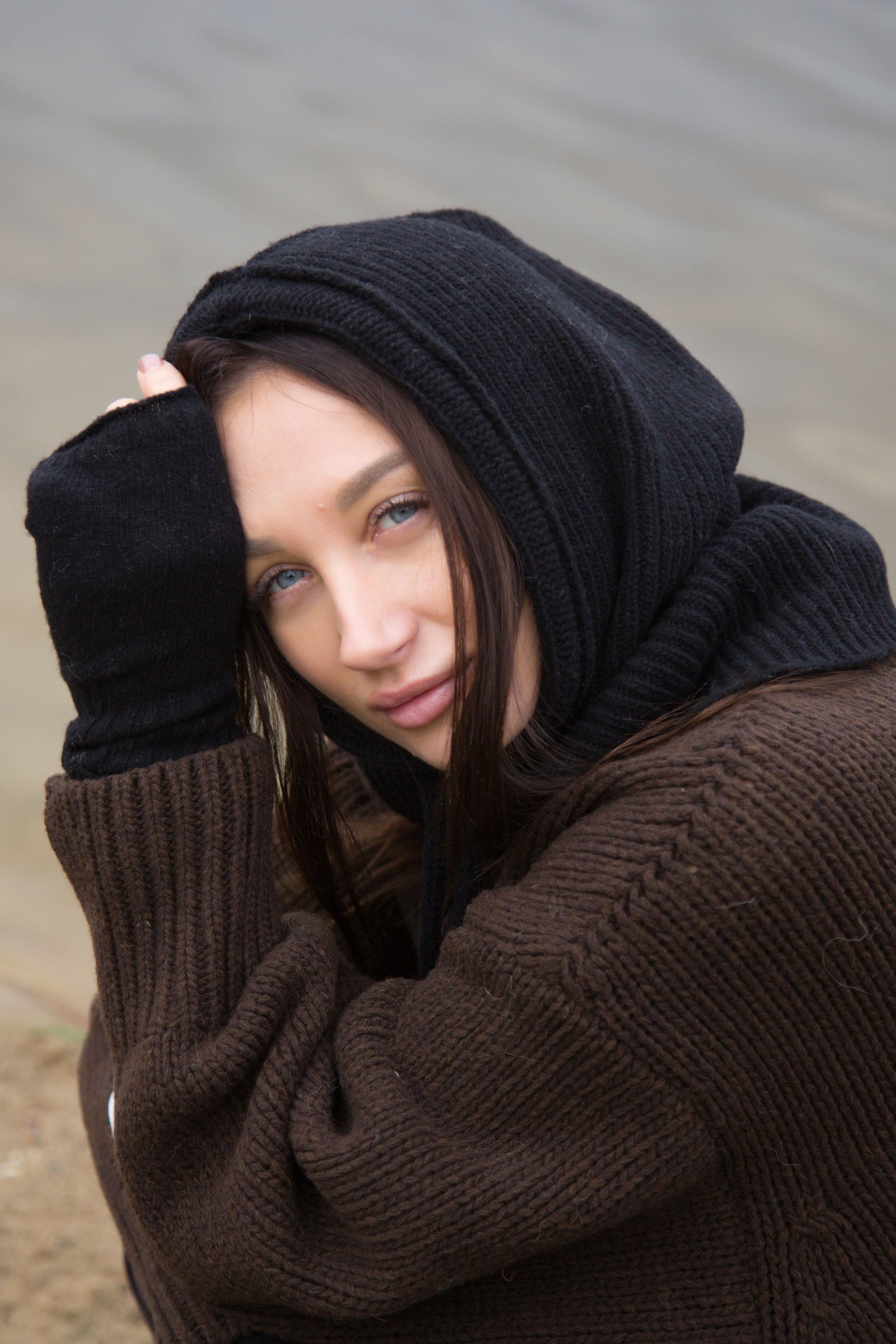 Balaclava kominiarka wełniana prążkowany splot czarny - 2