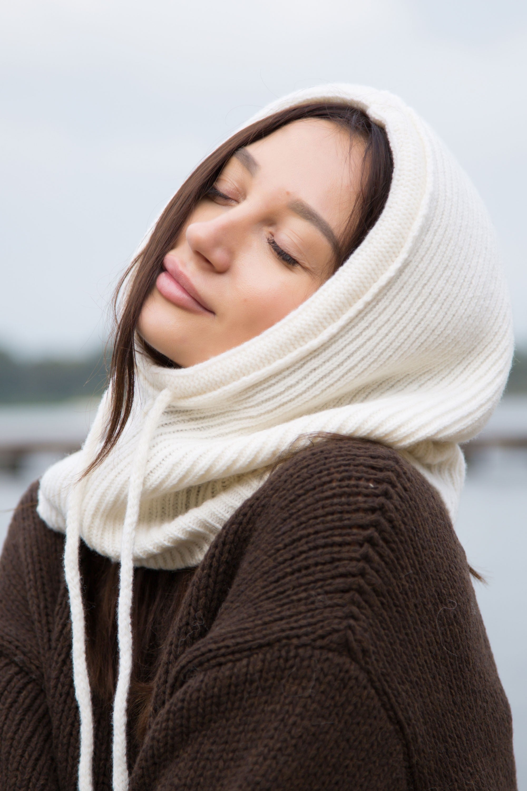 Balaclava kominiarka wełniana prążkowany splot ecru - 7