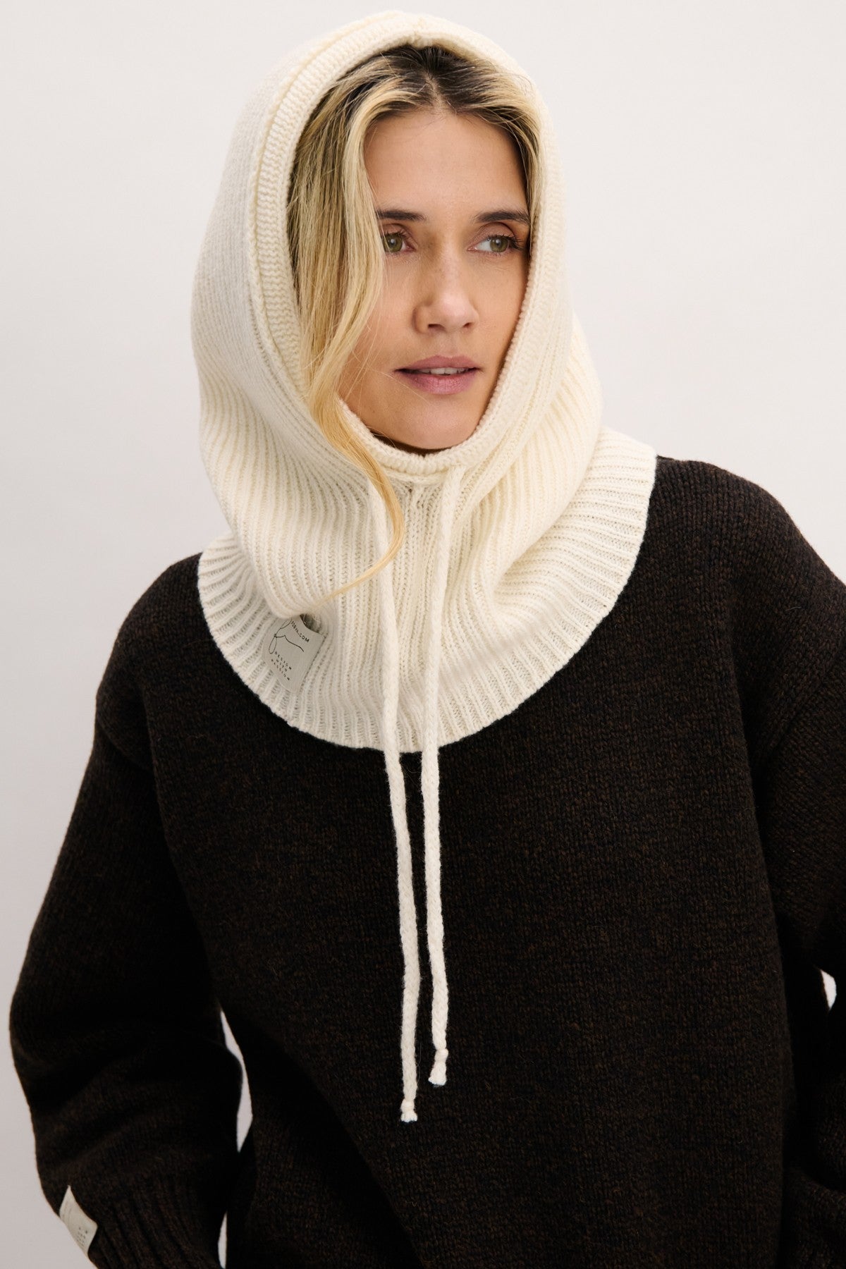 Balaclava kominiarka wełniana prążkowany splot ecru - 3