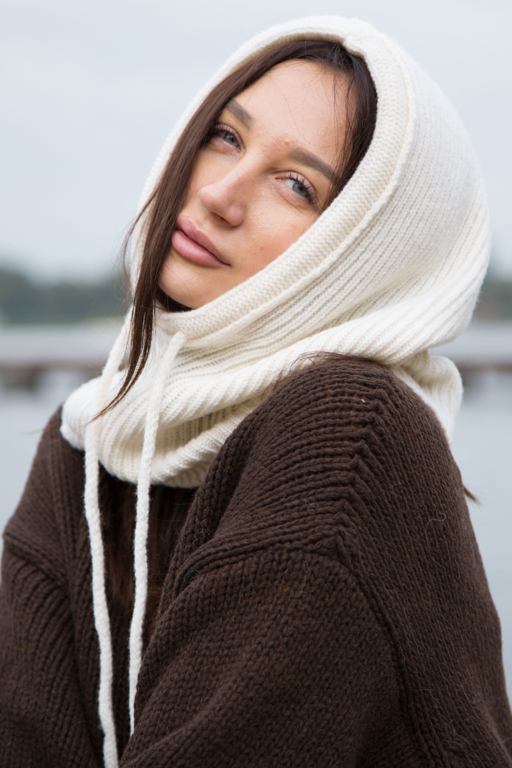 Balaclava kominiarka wełniana prążkowany splot ecru - 5