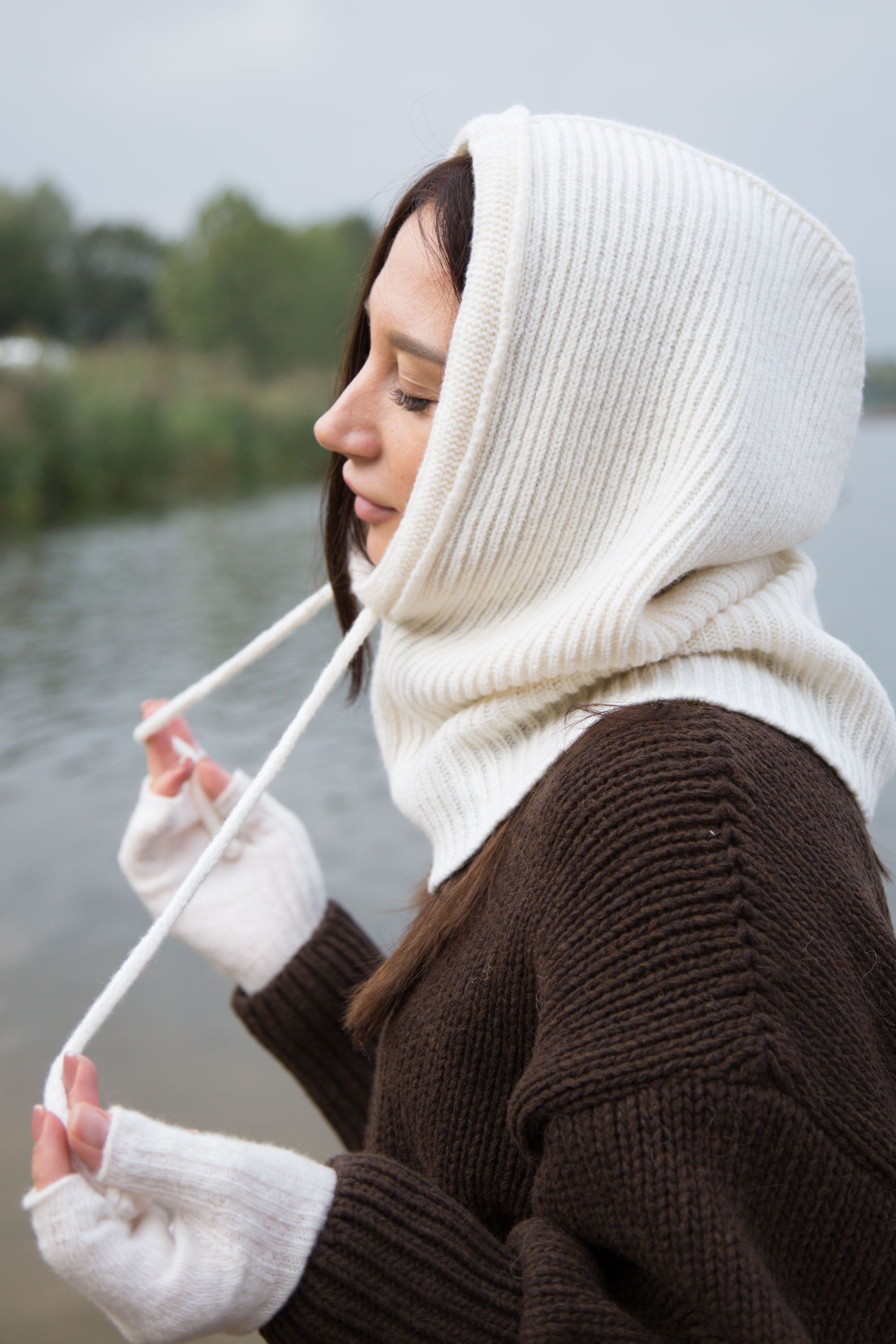 Balaclava kominiarka wełniana prążkowany splot ecru - 4