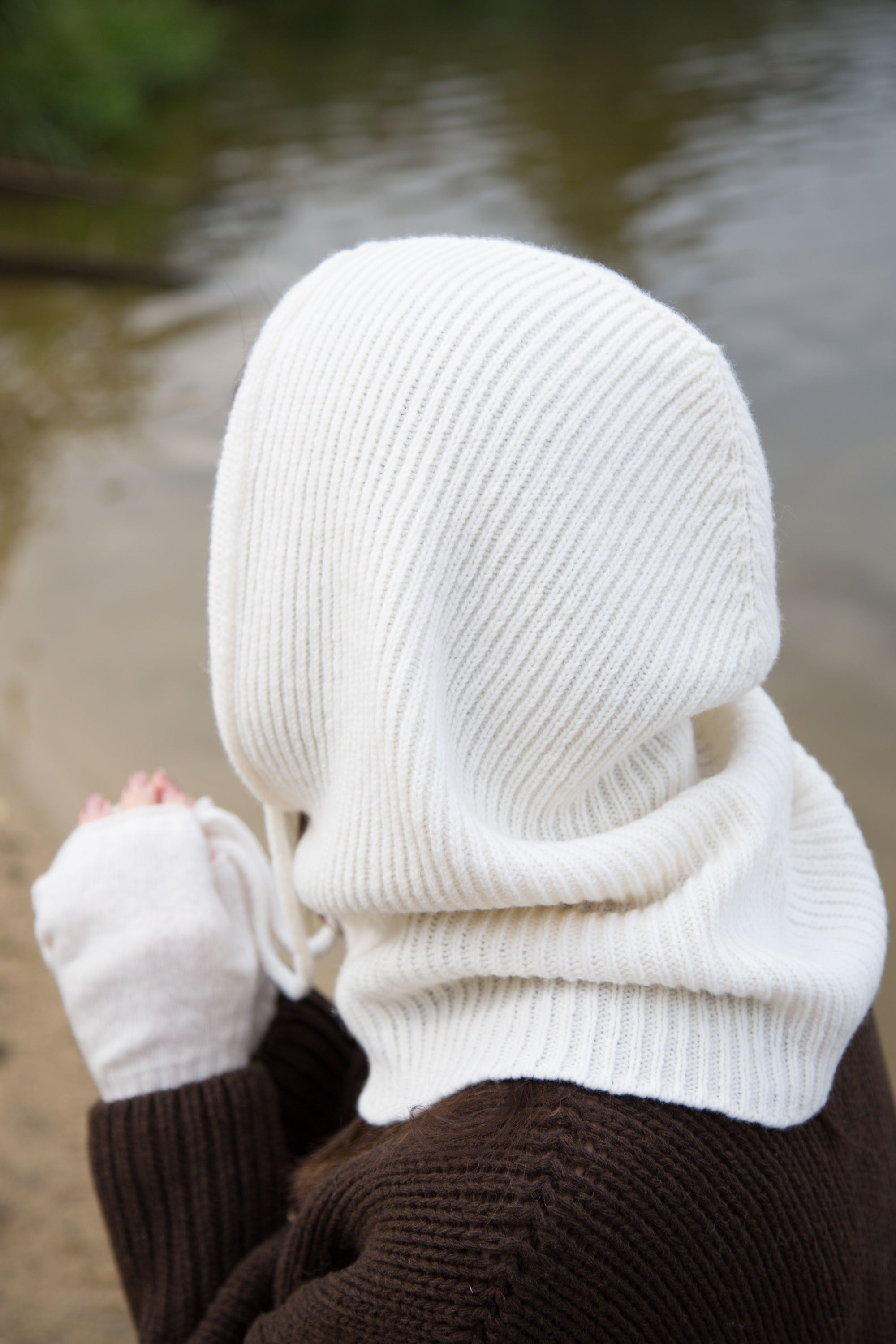 Balaclava kominiarka wełniana prążkowany splot ecru - 6