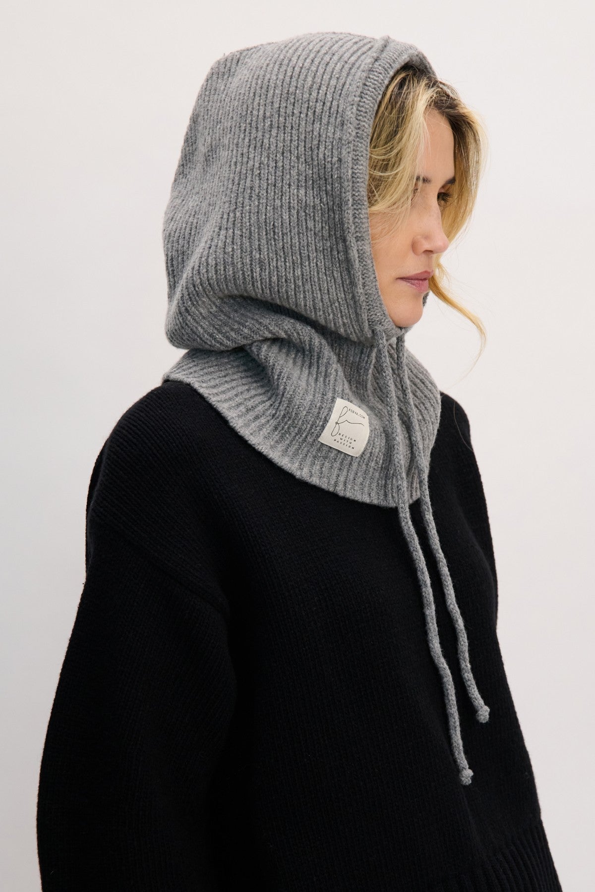 Balaclava kominiarka wełniana prążkowany splot szary - 2