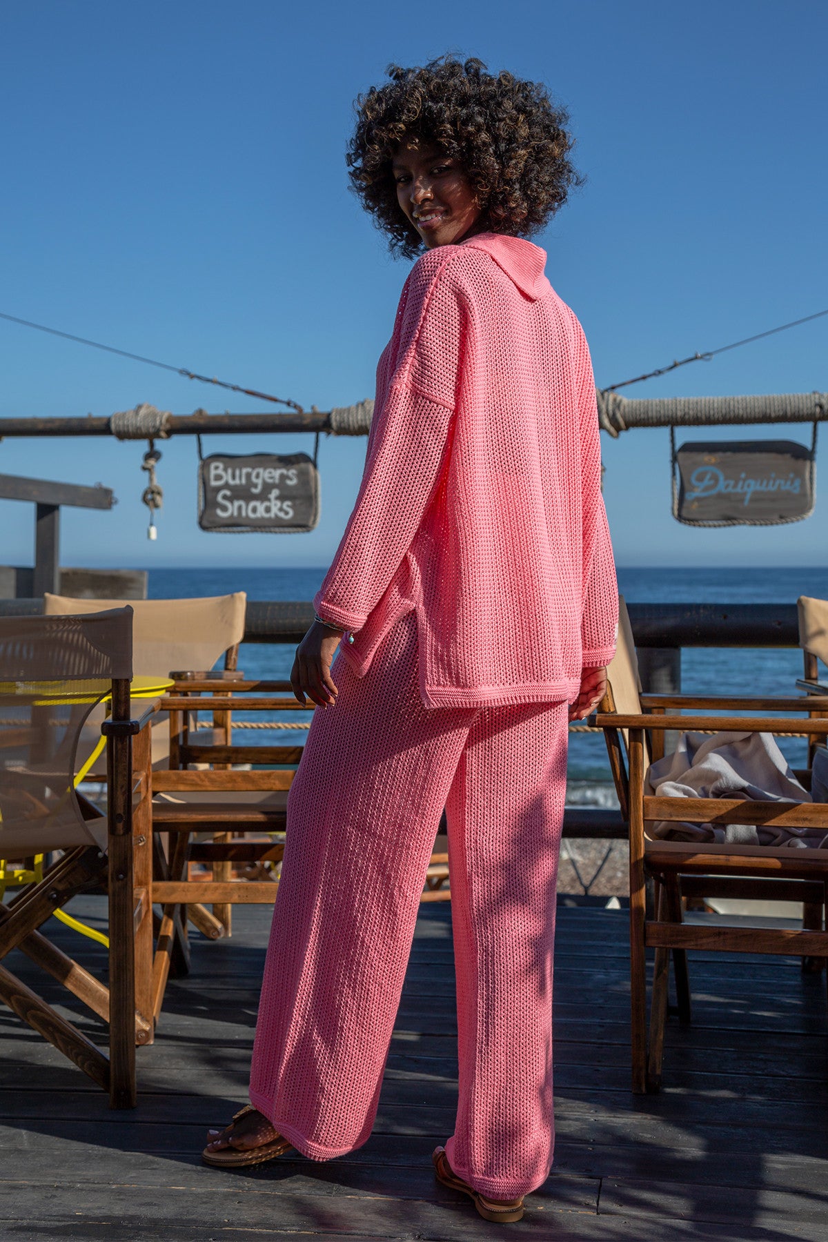 Bawełniany ażurowy komplet zapinana koszula i długie spodnie crystalrose kryształowy - 2