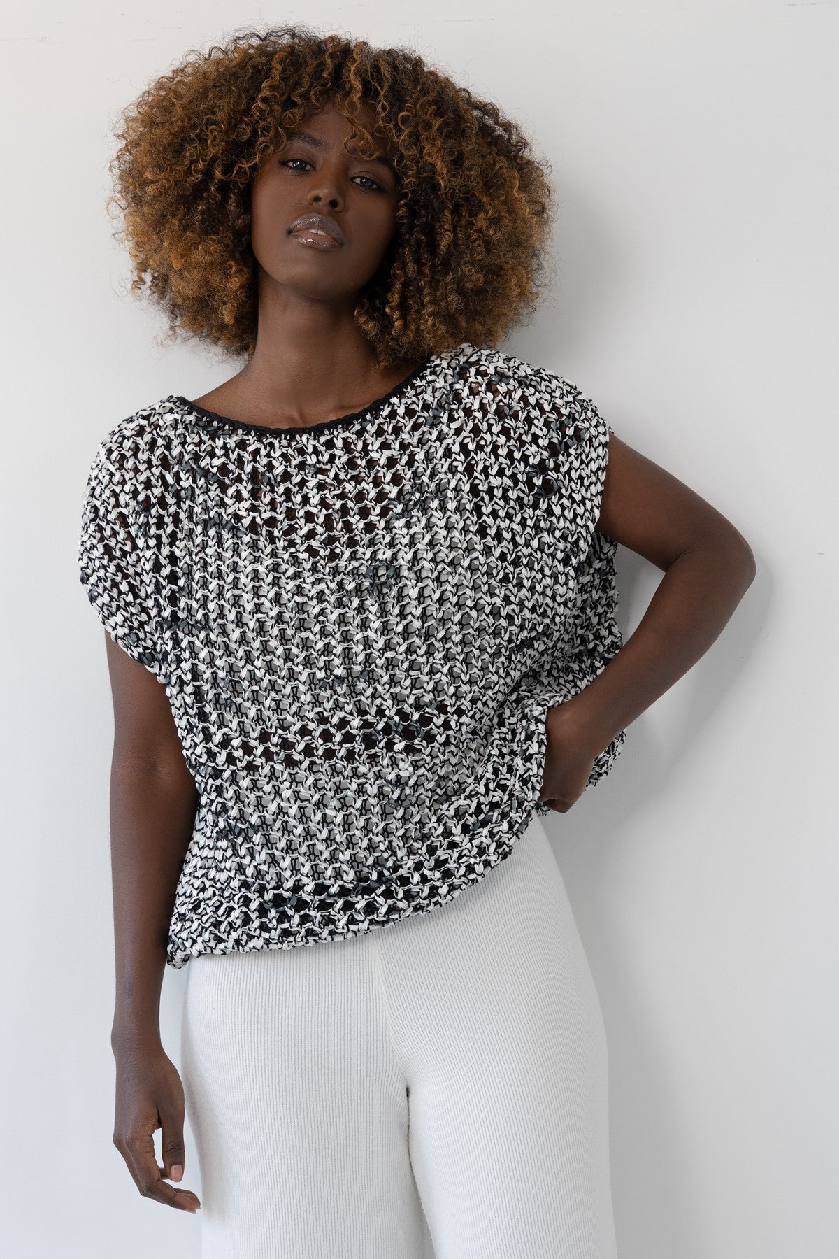 Bluzka ażurowa na lato z bawełny organicznej czarny - 3