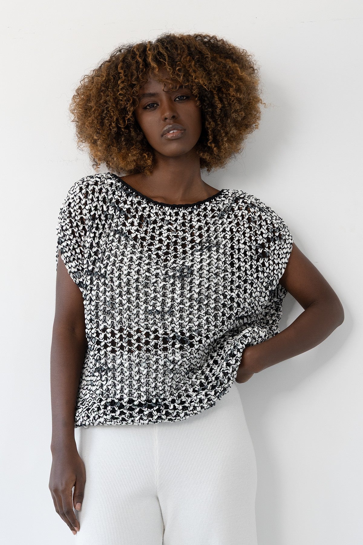 Bluzka ażurowa na lato z bawełny organicznej czarny - 2