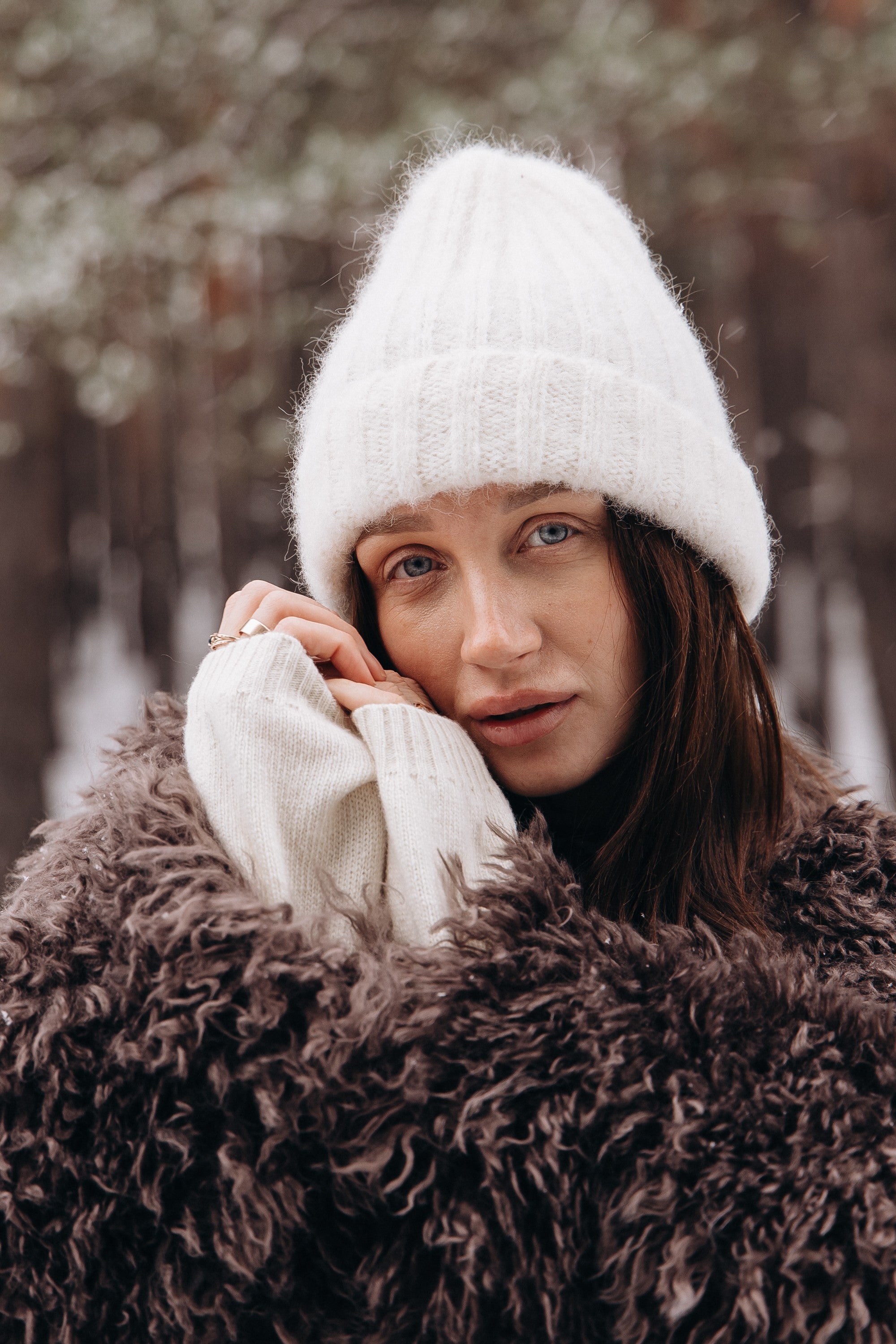 Czapka z wełny alpaki Snow Kiss ecru - 15