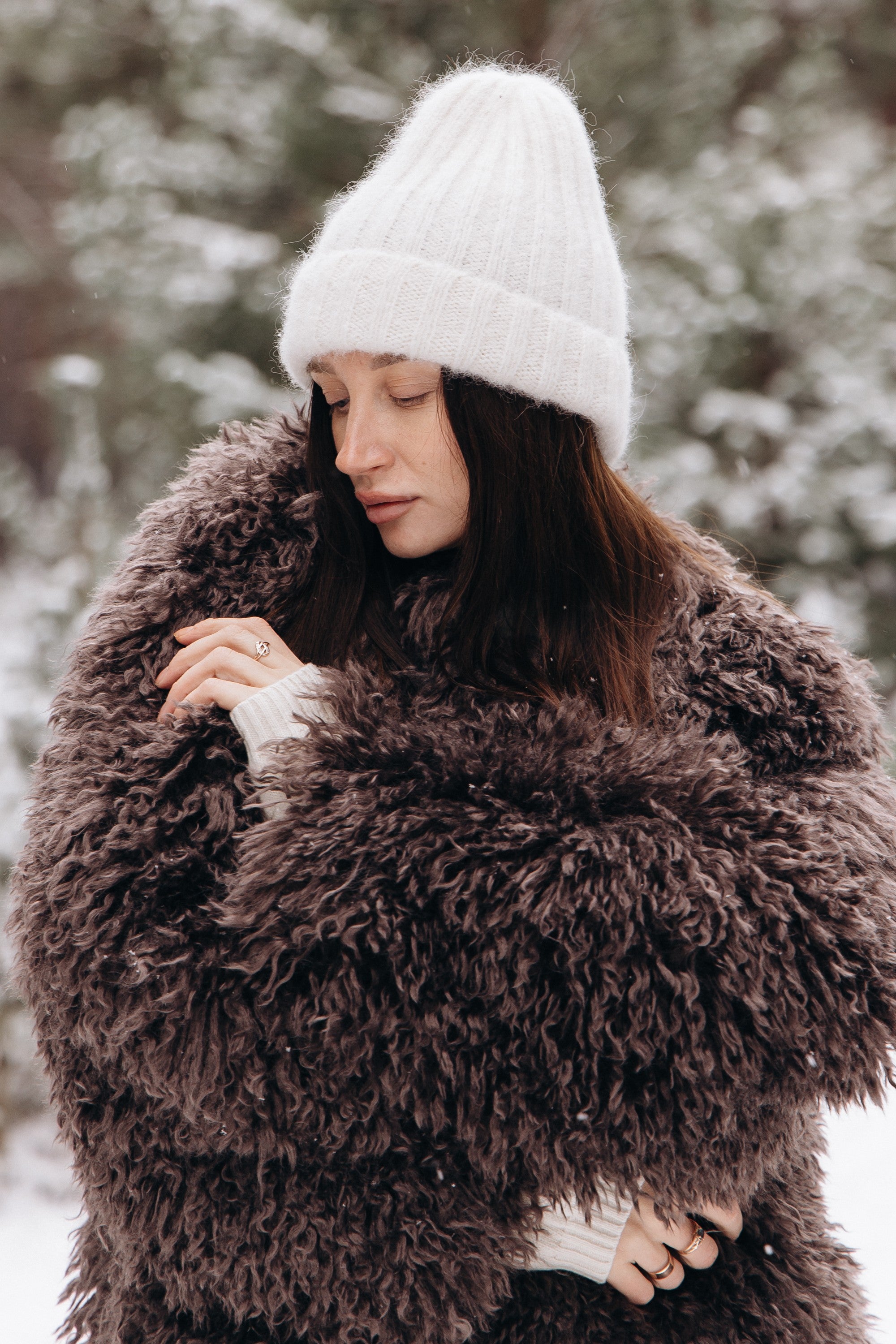 Czapka z wełny alpaki Snow Kiss ecru - 14