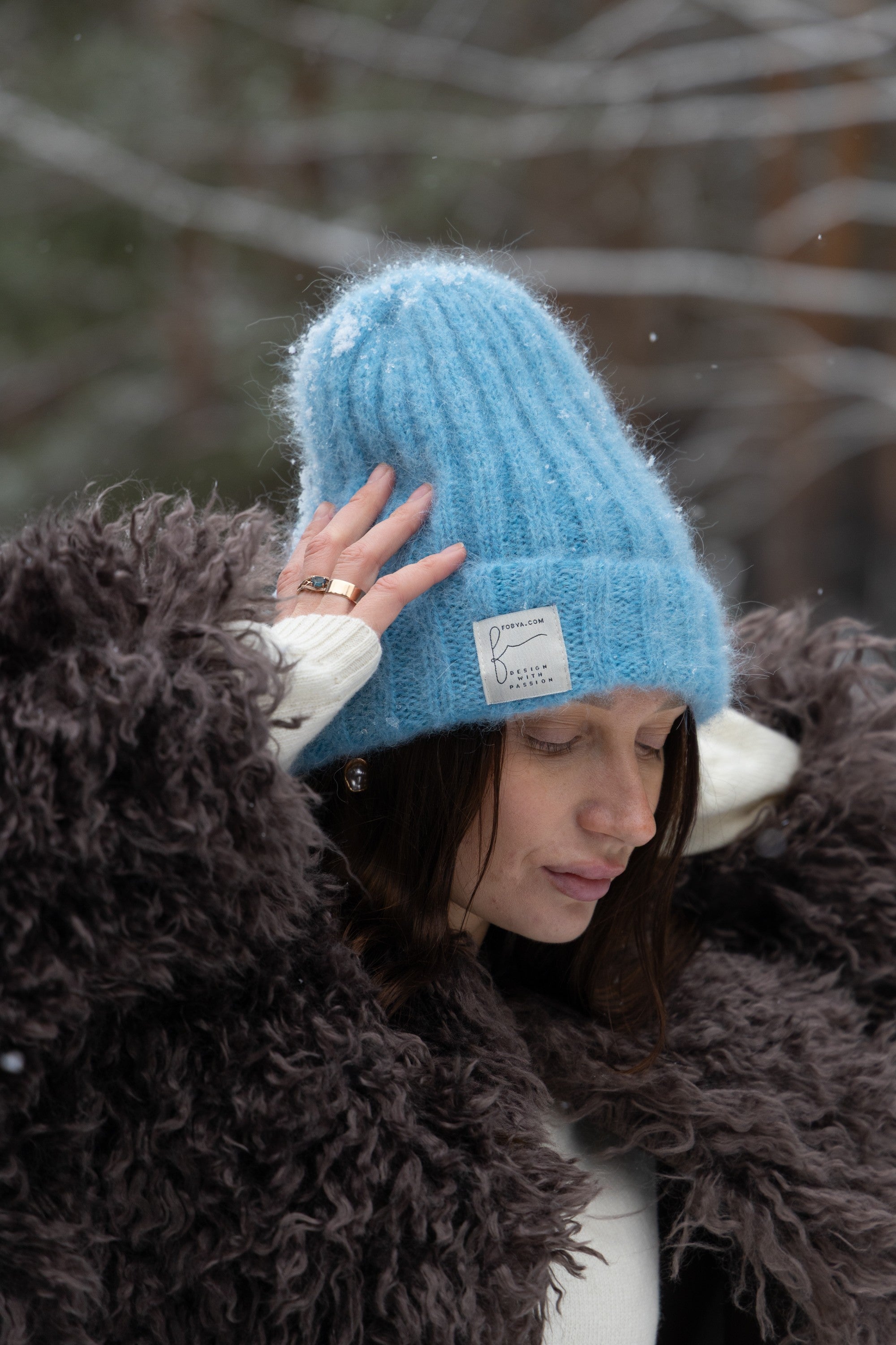 Czapka z wełny alpaki Snow Kiss niebieski - 9