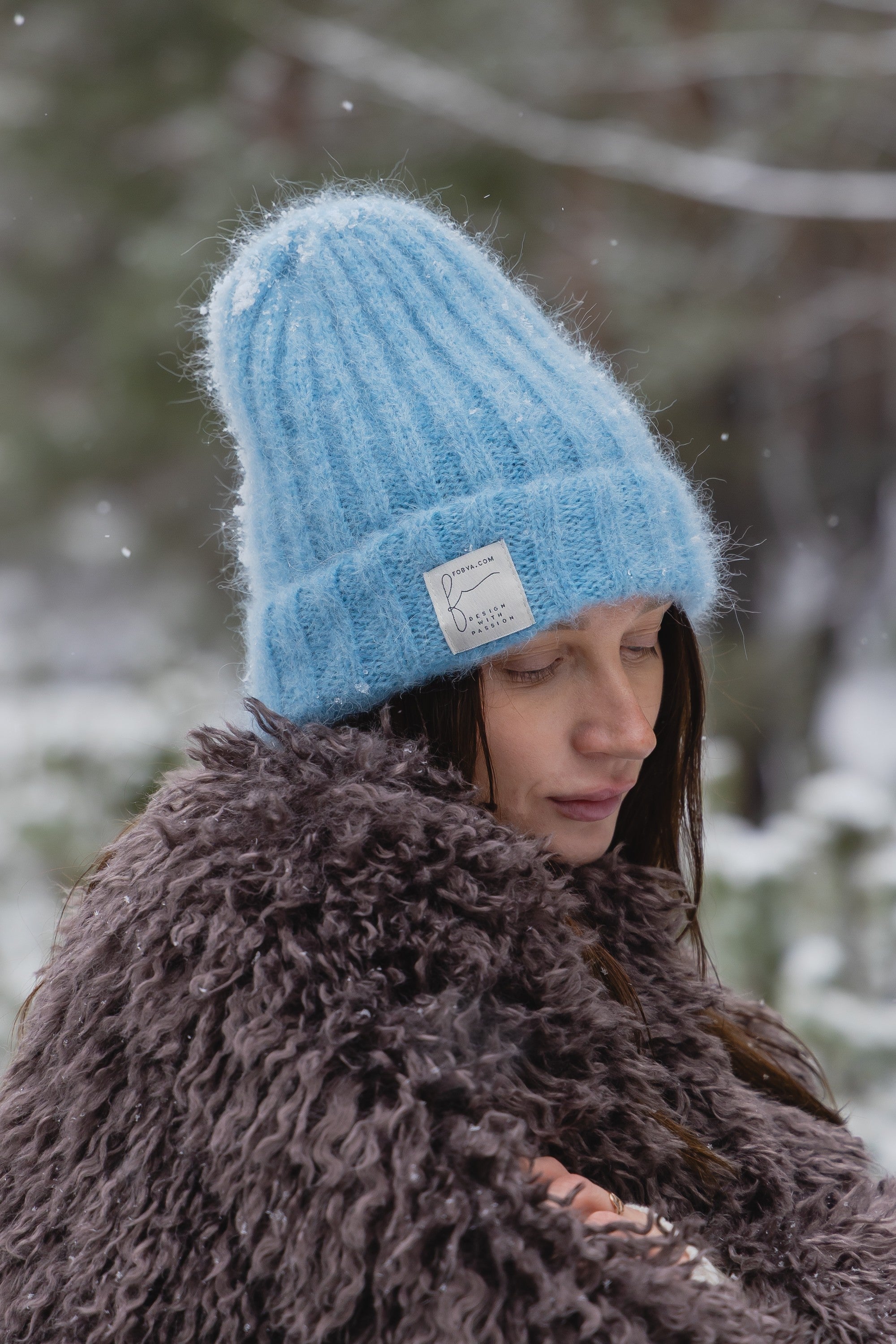 Czapka z wełny alpaki Snow Kiss niebieski - 10