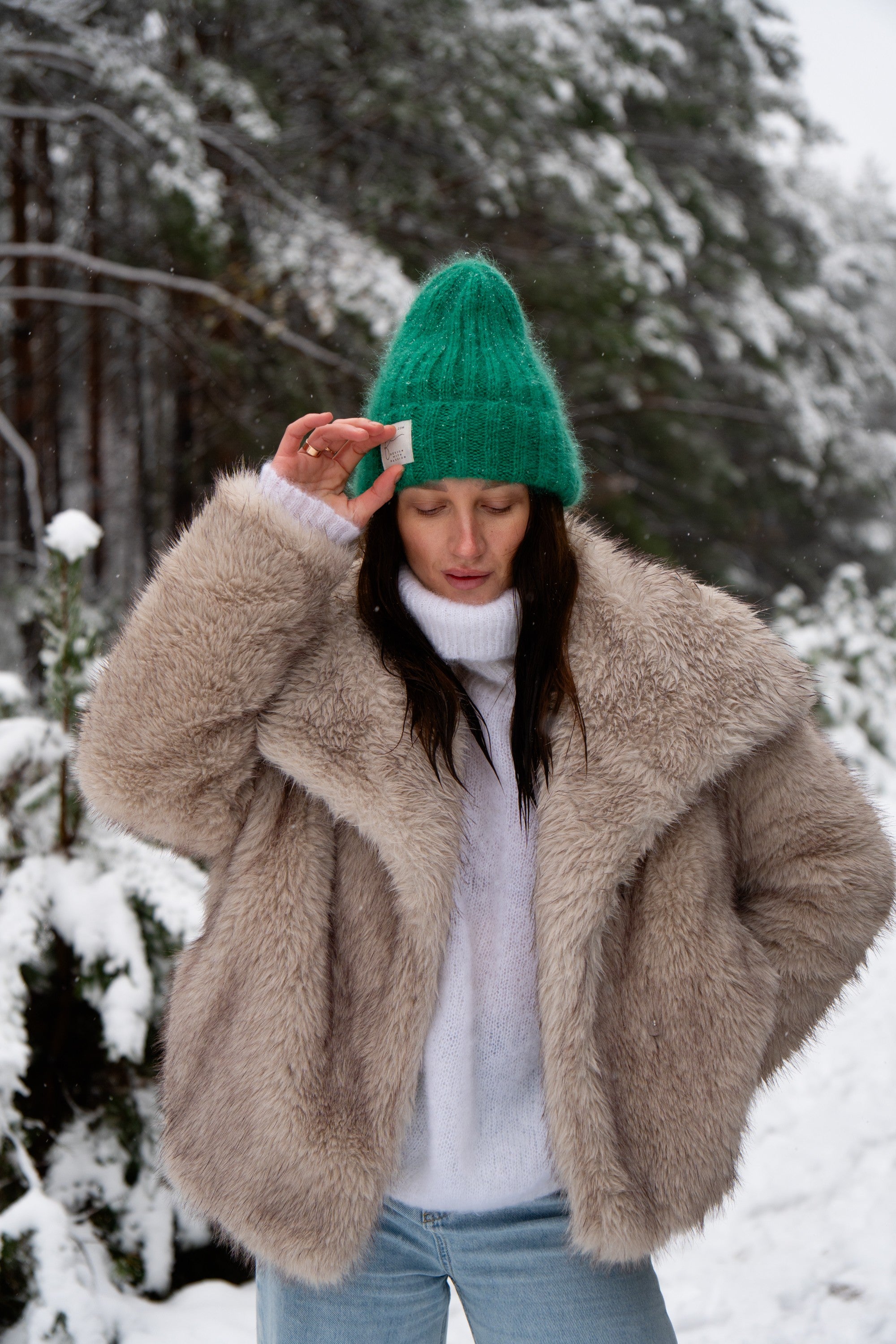 Czapka z wełny alpaki Snow Kiss zielony - 3