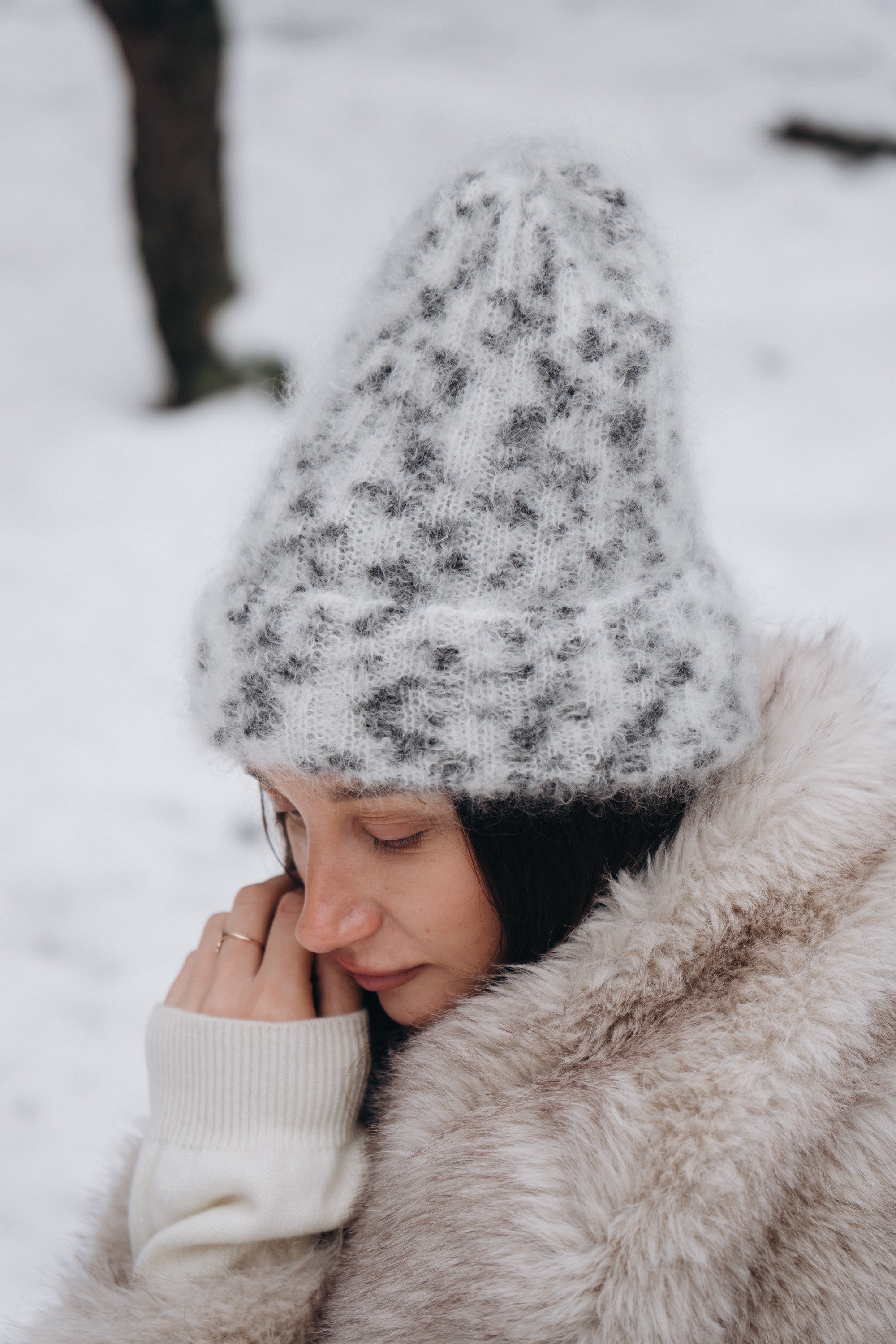 Czapka z wełny kid moher Snow Polar Dream ecru - 4