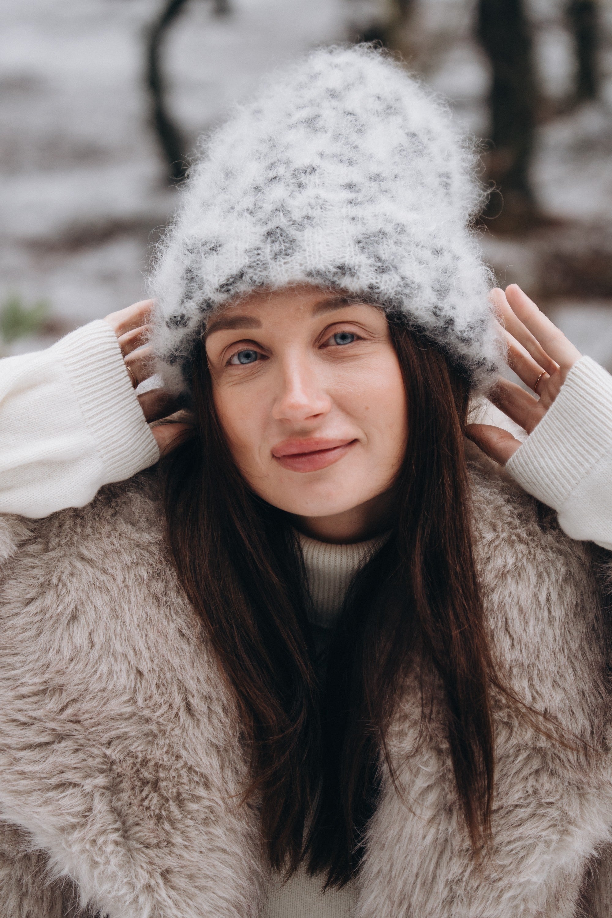 Czapka z wełny kid moher Snow Polar Dream ecru - 9