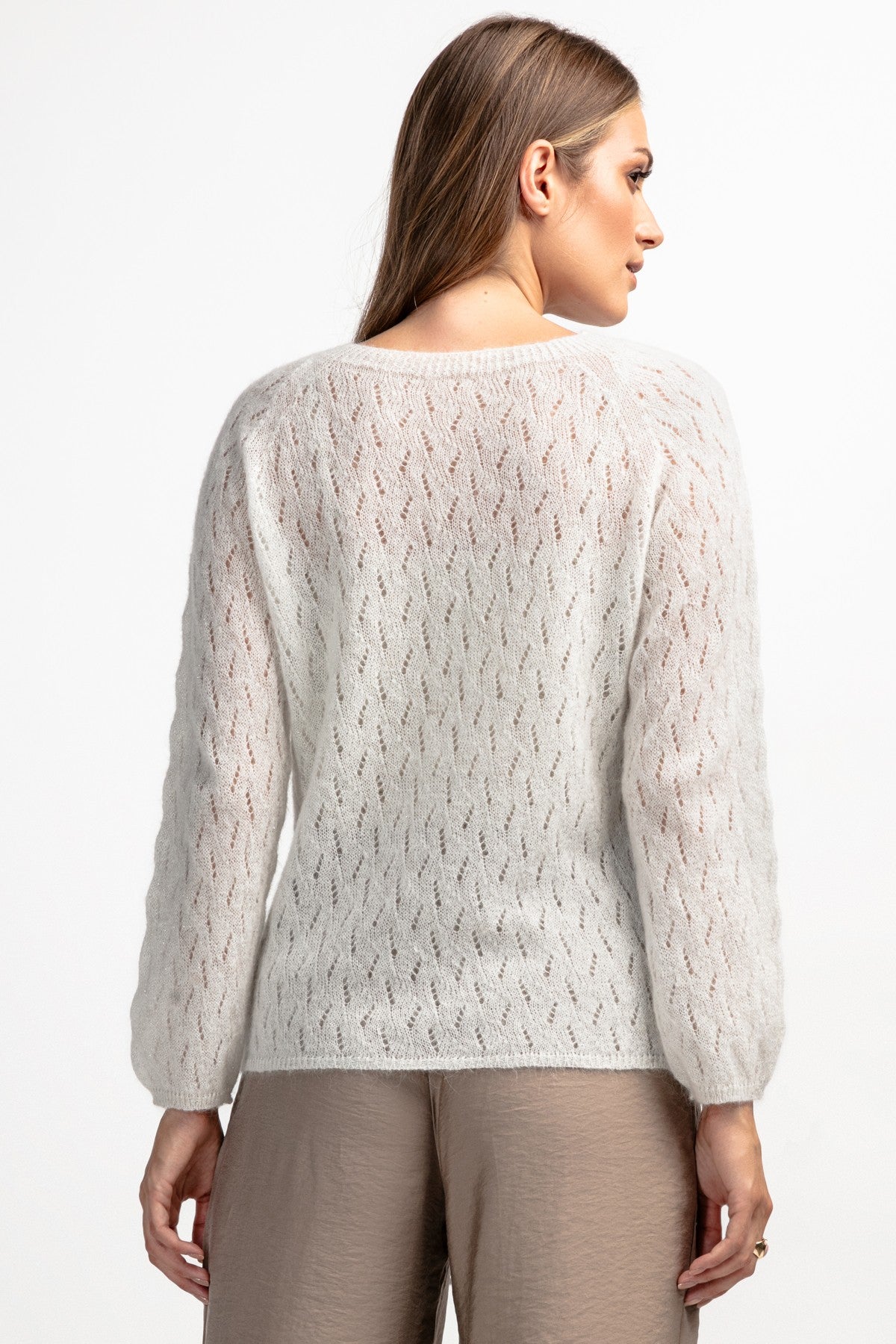 Delikatny elegancki sweter z wełny alpaki i wełny dziewiczej ecru - 3