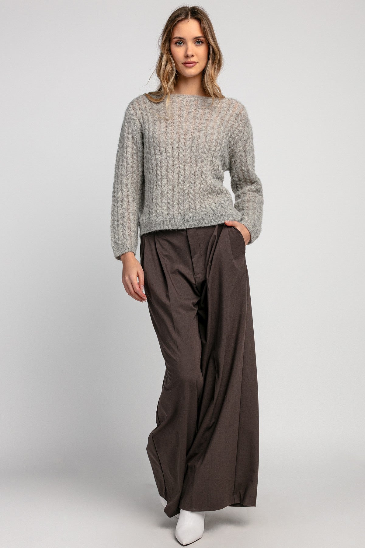 Delikatny sweter mgiełka z wełny alpaki szary - 2