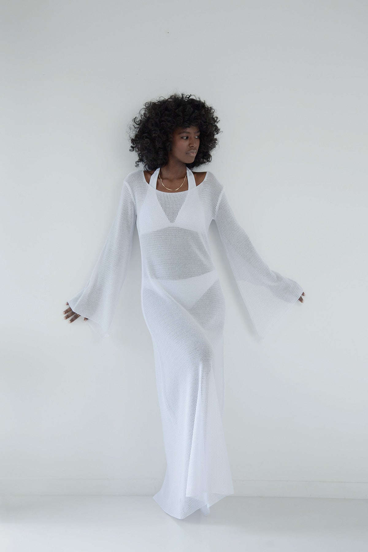 Długa ażurowa sukienka biały - 5