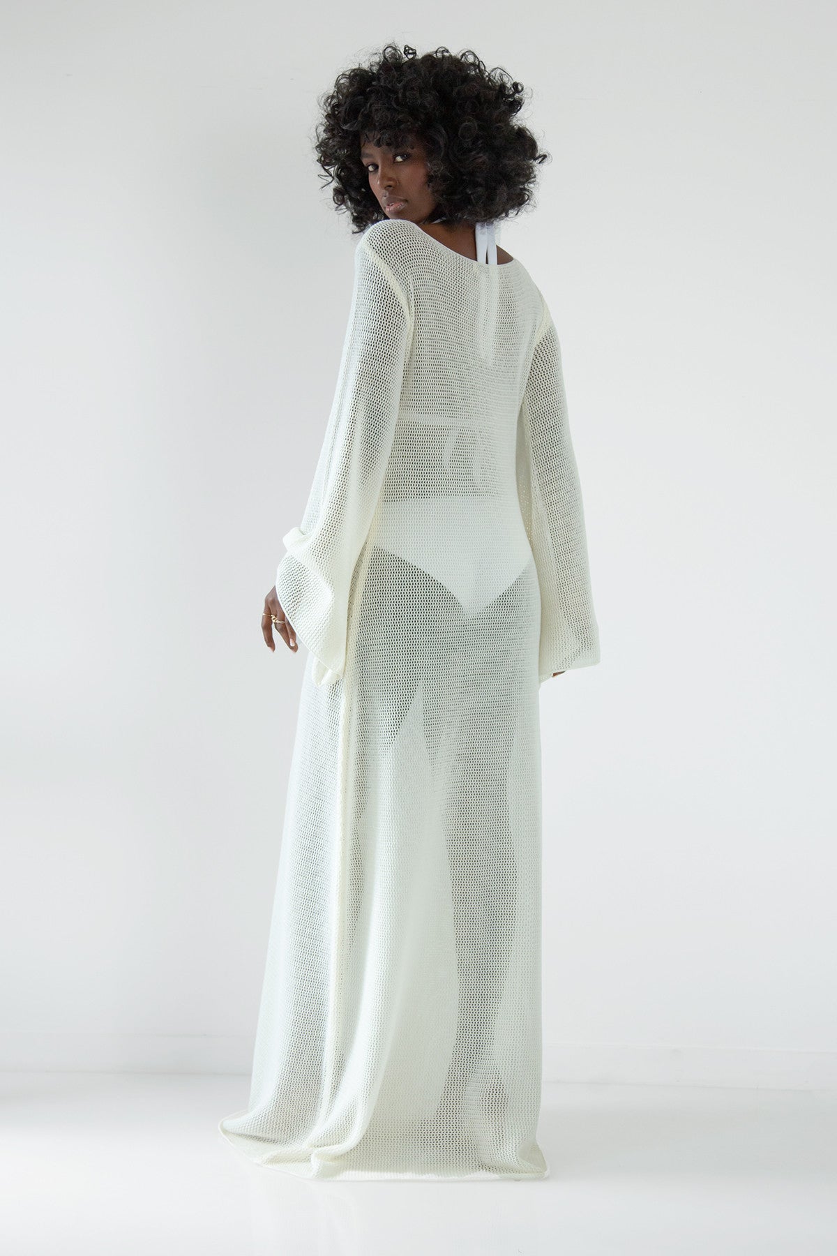 Długa ażurowa sukienka ecru - 4